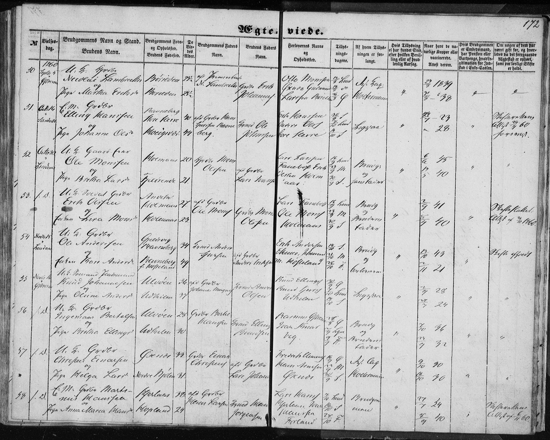 Lindås Sokneprestembete, AV/SAB-A-76701/H/Haa/Haaa/L0013: Parish register (official) no. A 13, 1848-1862, p. 172