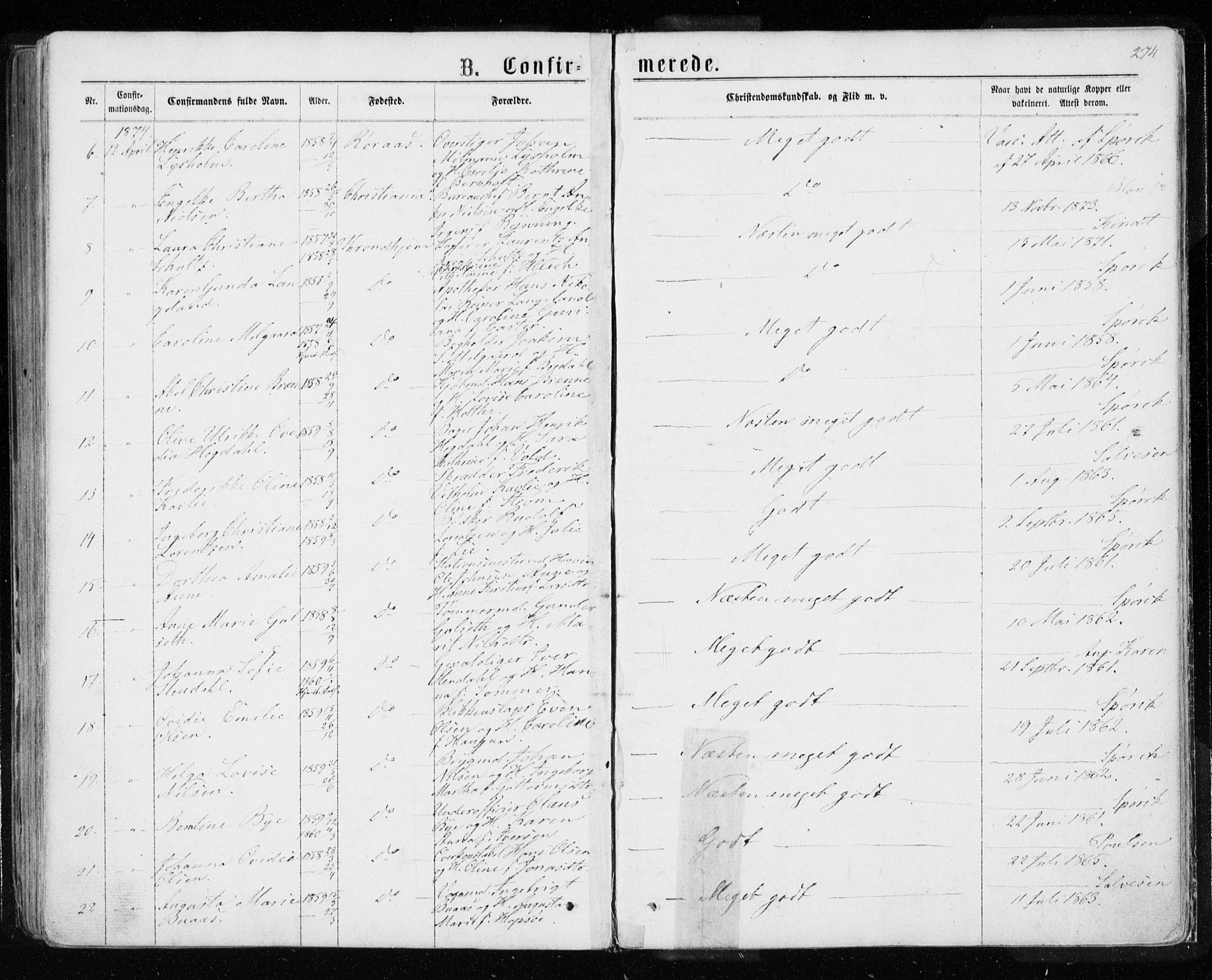 Ministerialprotokoller, klokkerbøker og fødselsregistre - Sør-Trøndelag, AV/SAT-A-1456/601/L0054: Parish register (official) no. 601A22, 1866-1877, p. 274