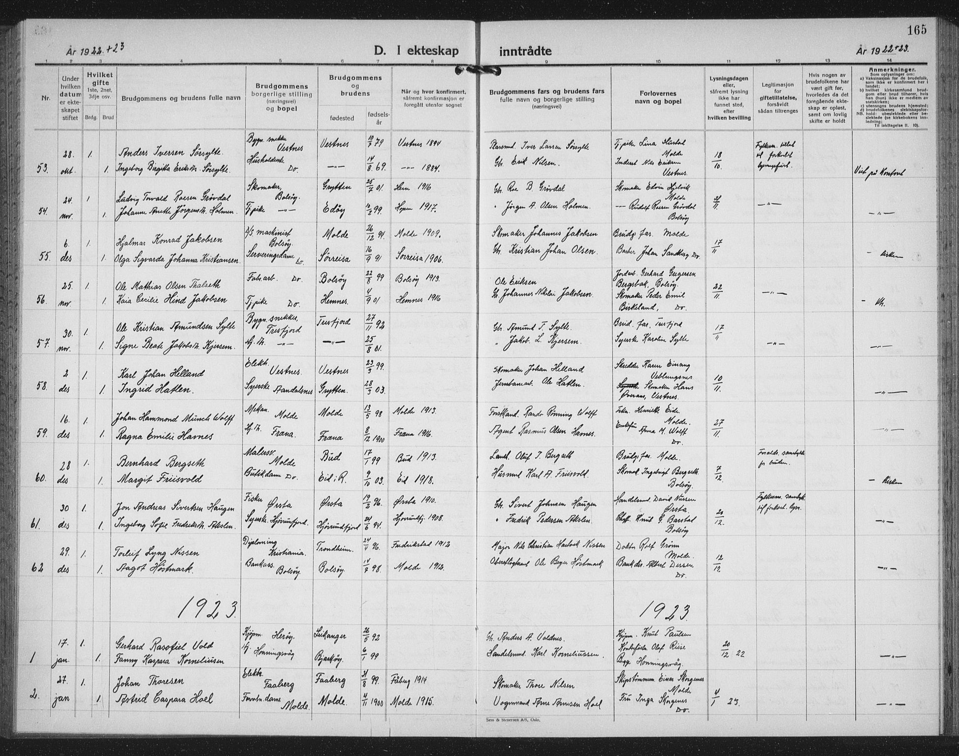Ministerialprotokoller, klokkerbøker og fødselsregistre - Møre og Romsdal, SAT/A-1454/558/L0704: Parish register (copy) no. 558C05, 1921-1942, p. 165