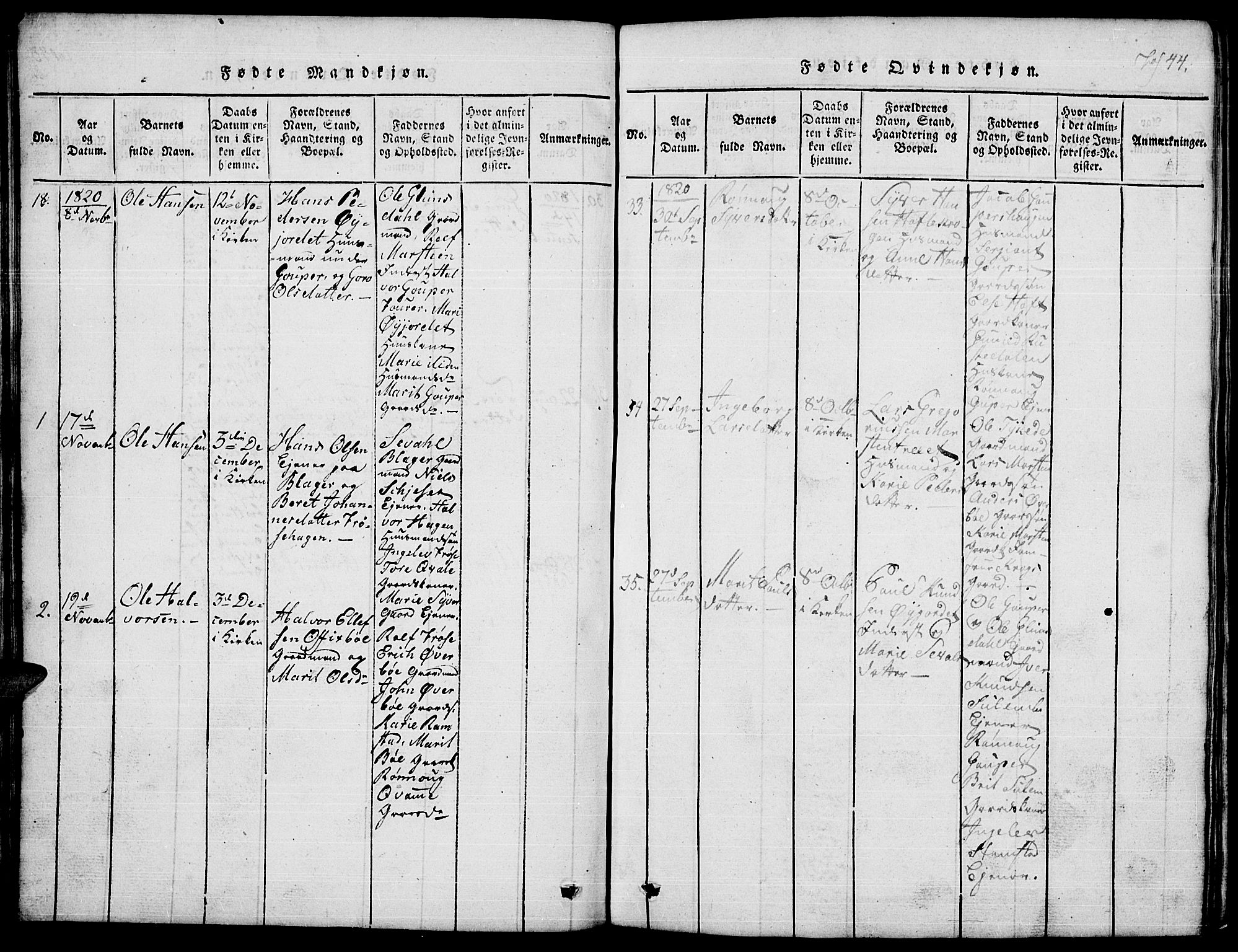 Lom prestekontor, SAH/PREST-070/L/L0001: Parish register (copy) no. 1, 1815-1836, p. 44