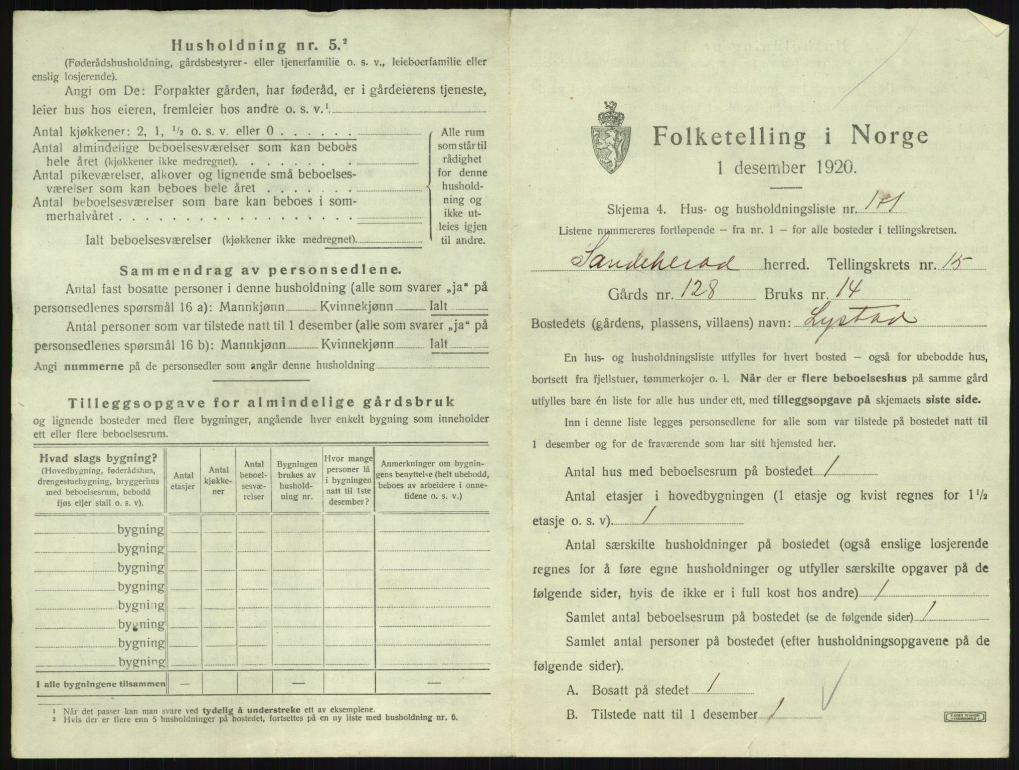 SAKO, 1920 census for Sandeherred, 1920, p. 3575