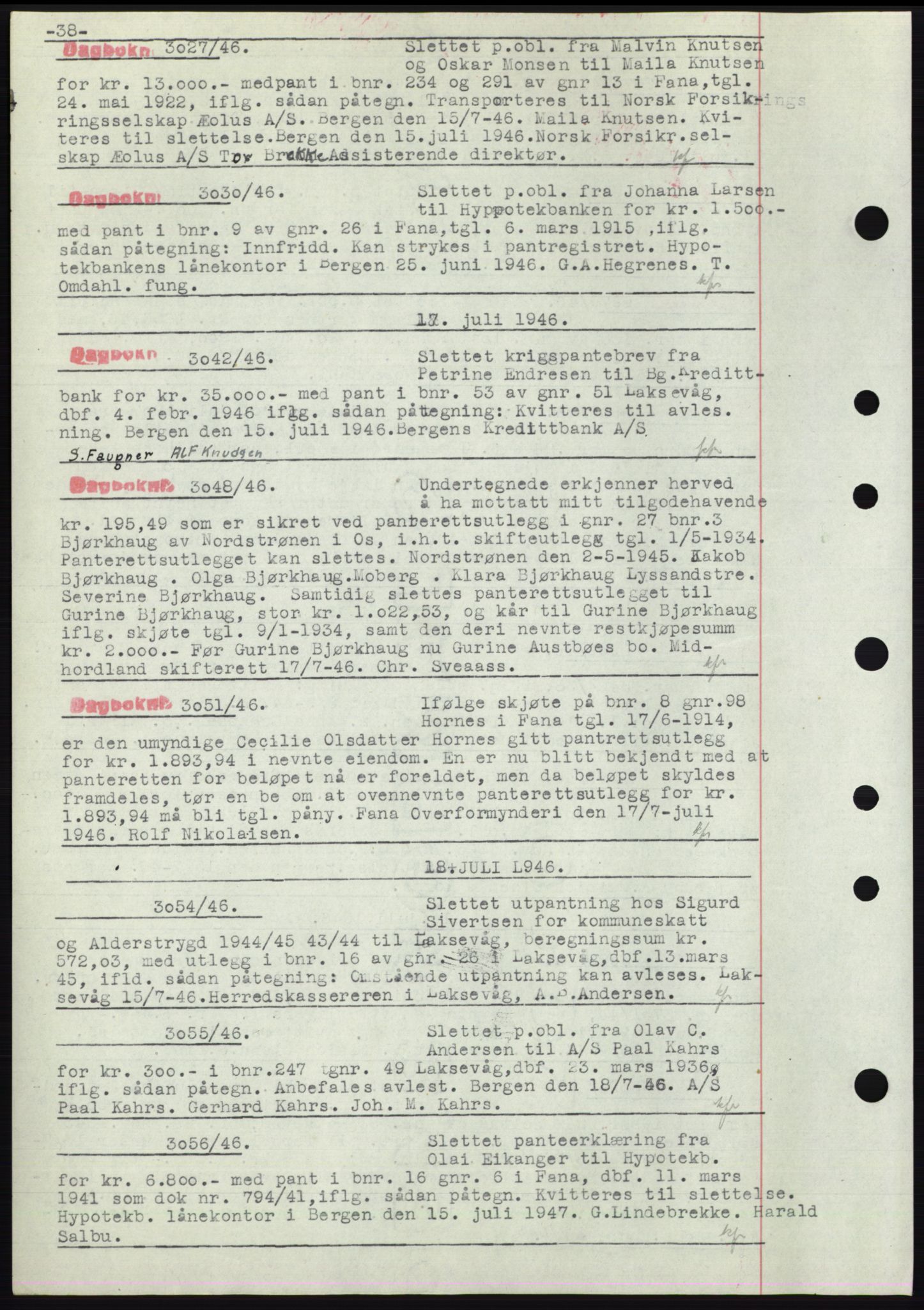 Midhordland sorenskriveri, AV/SAB-A-3001/1/G/Gb/Gbp/L0004: Mortgage book no. C3b, 1946-1949, Diary no: : 3027/1946