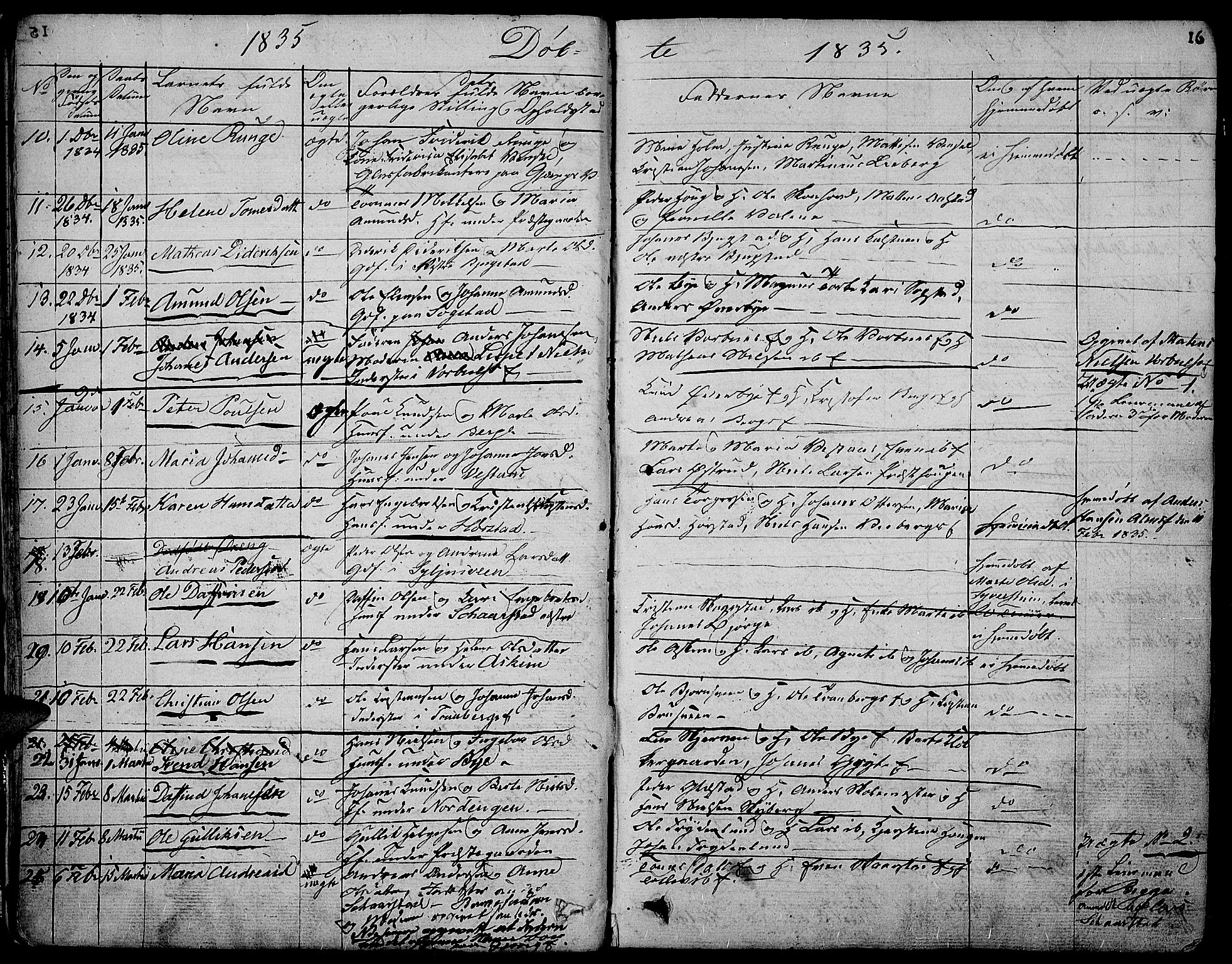 Vardal prestekontor, AV/SAH-PREST-100/H/Ha/Hab/L0004: Parish register (copy) no. 4, 1831-1853, p. 16