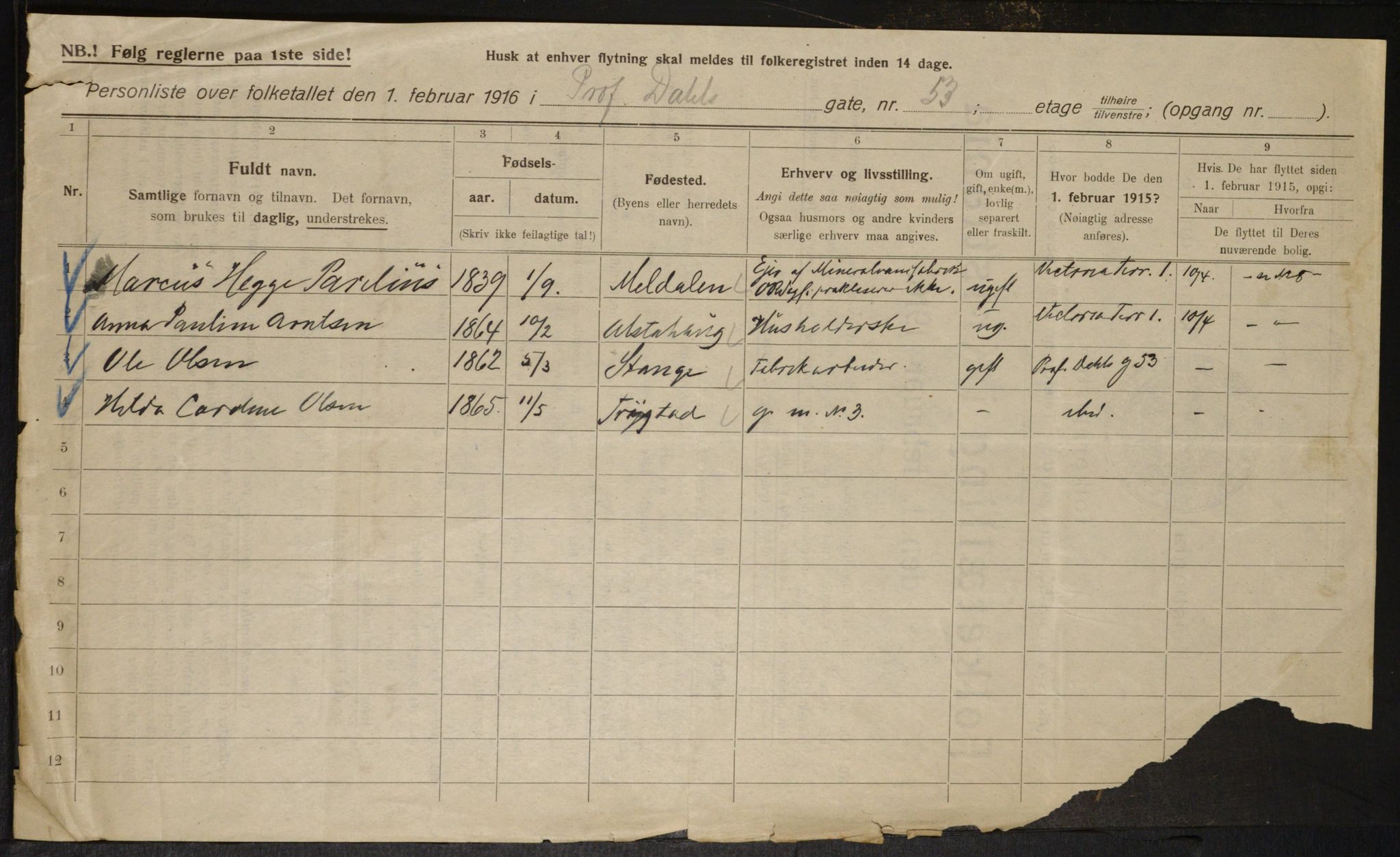 OBA, Municipal Census 1916 for Kristiania, 1916, p. 84052