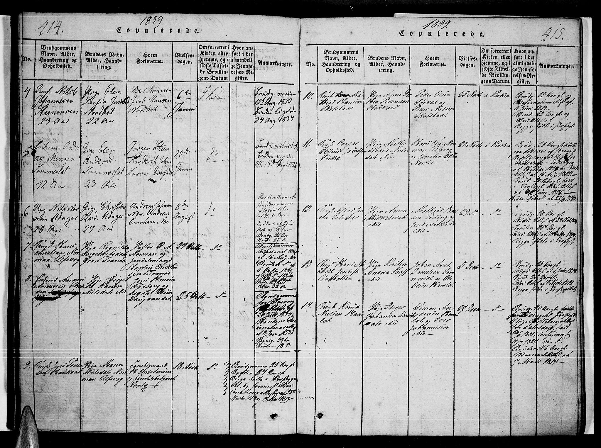 Ministerialprotokoller, klokkerbøker og fødselsregistre - Nordland, AV/SAT-A-1459/859/L0842: Parish register (official) no. 859A02, 1821-1839, p. 414-415