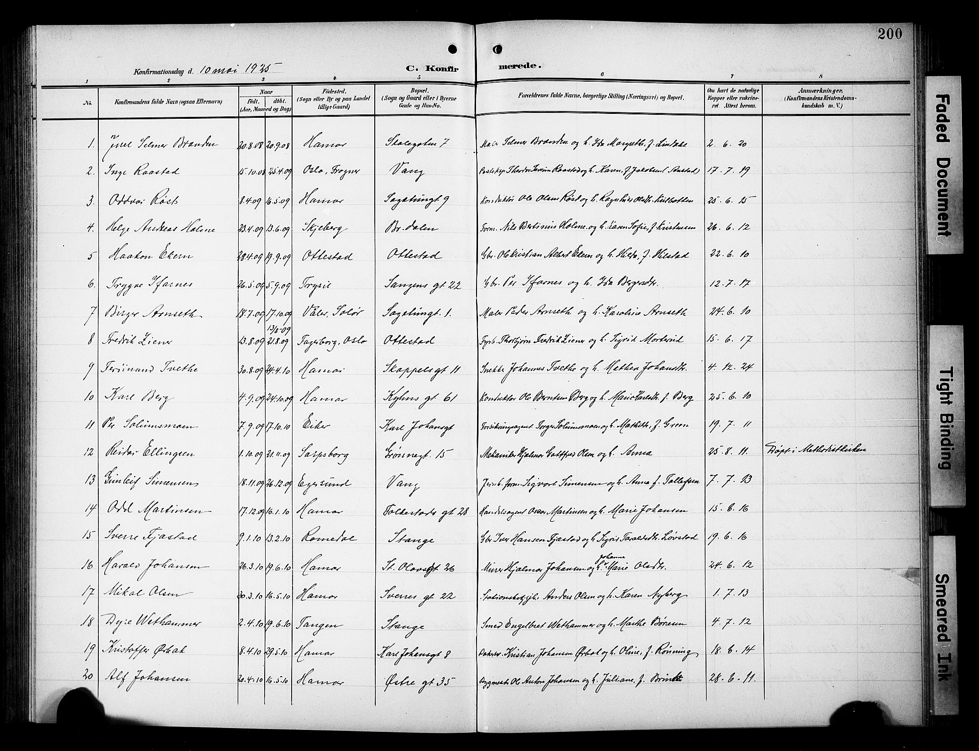 Hamar prestekontor, SAH/DOMPH-002/H/Ha/Hab/L0002: Parish register (copy) no. 2, 1899-1929, p. 200
