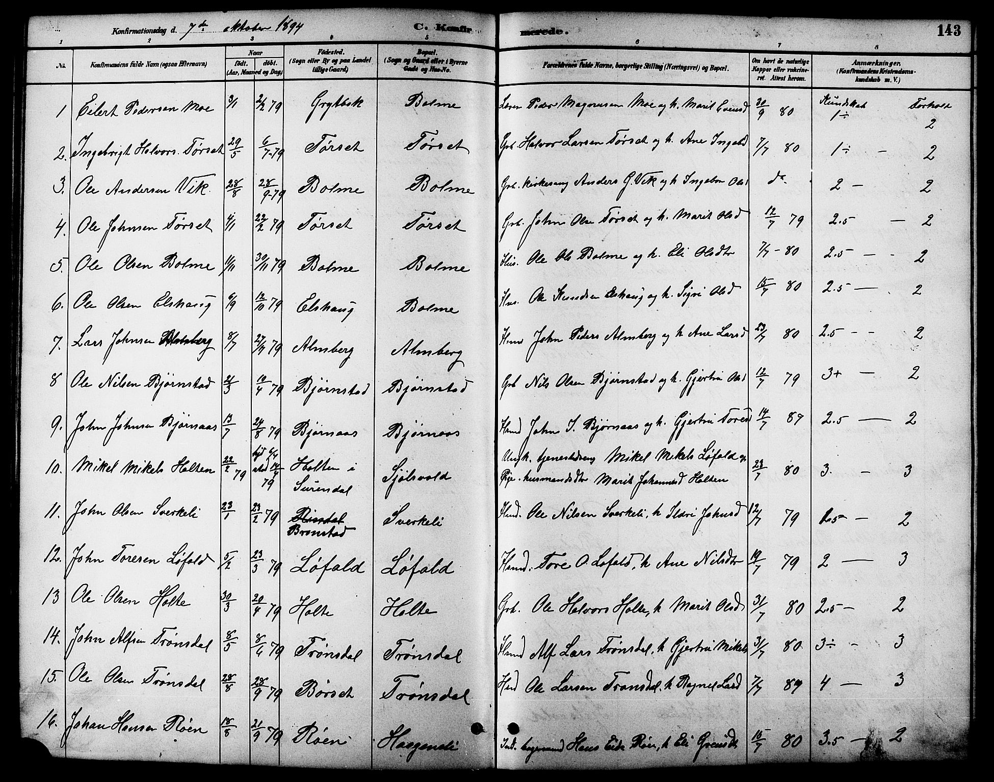 Ministerialprotokoller, klokkerbøker og fødselsregistre - Møre og Romsdal, SAT/A-1454/598/L1078: Parish register (copy) no. 598C03, 1892-1909, p. 143