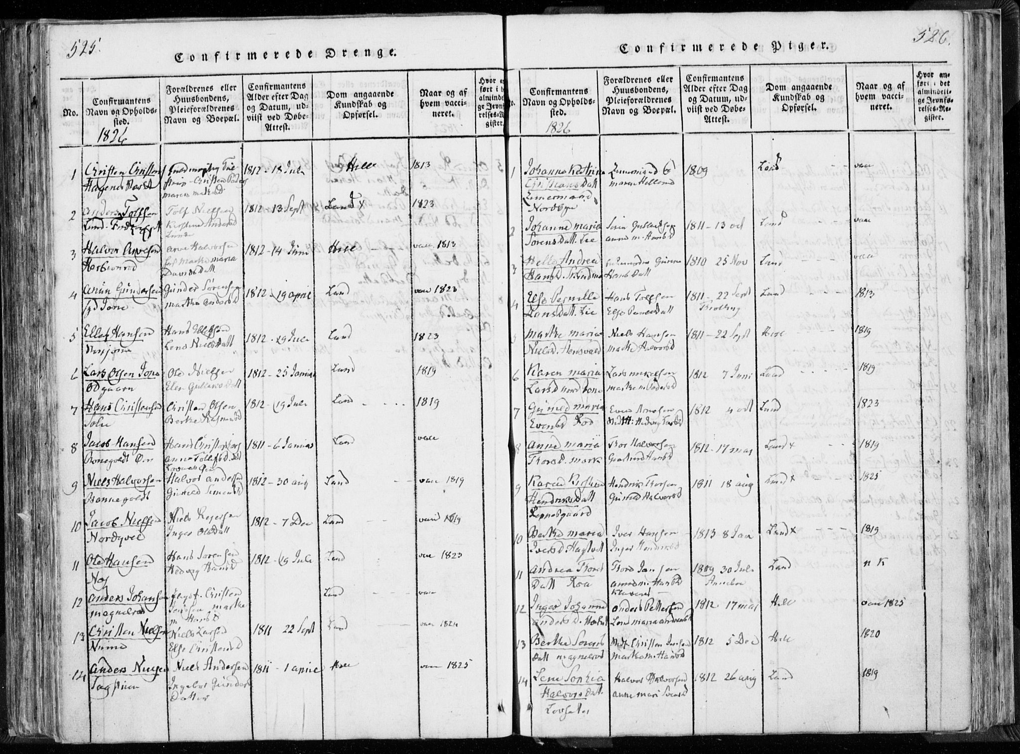 Hedrum kirkebøker, AV/SAKO-A-344/F/Fa/L0004: Parish register (official) no. I 4, 1817-1835, p. 525-526