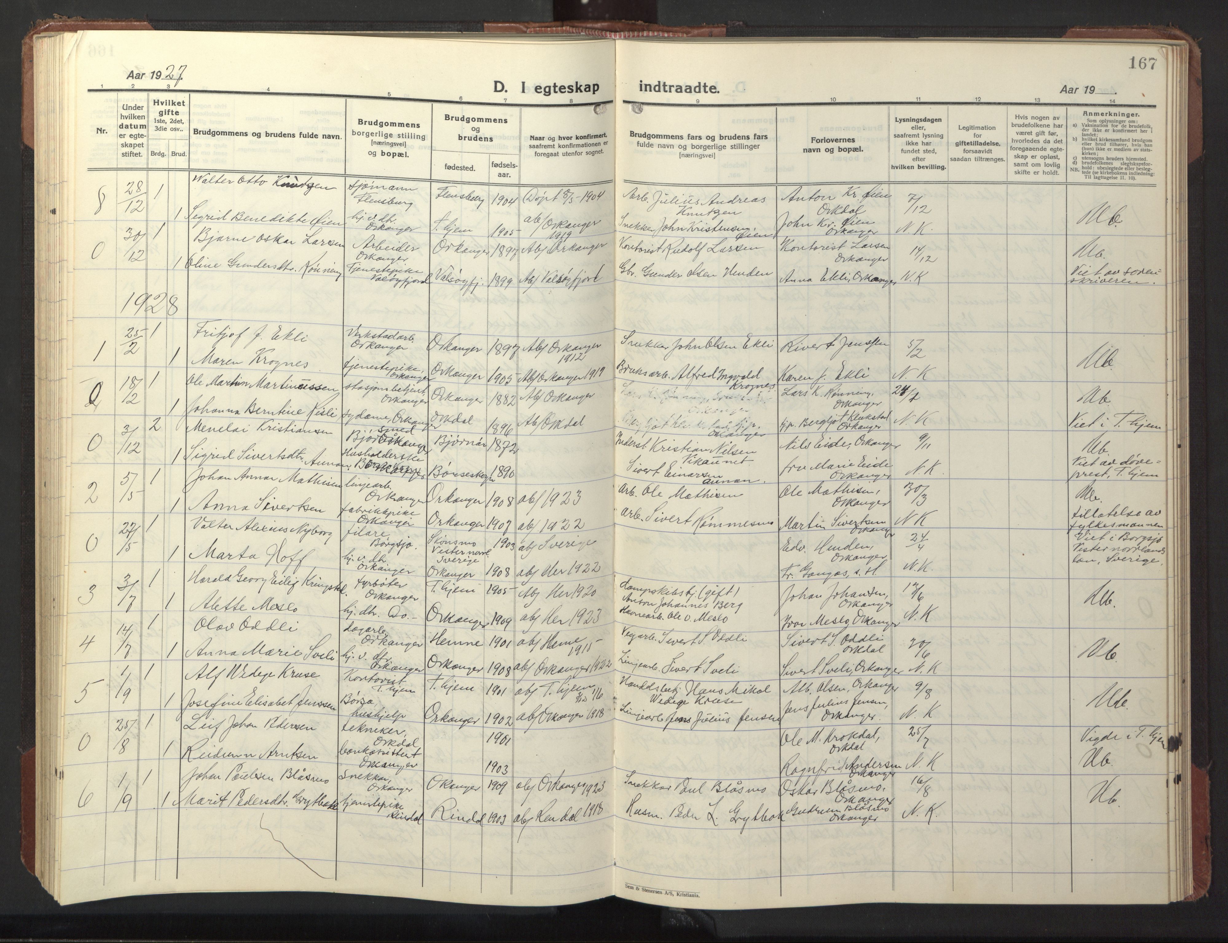 Ministerialprotokoller, klokkerbøker og fødselsregistre - Sør-Trøndelag, SAT/A-1456/669/L0832: Parish register (copy) no. 669C02, 1925-1953, p. 167