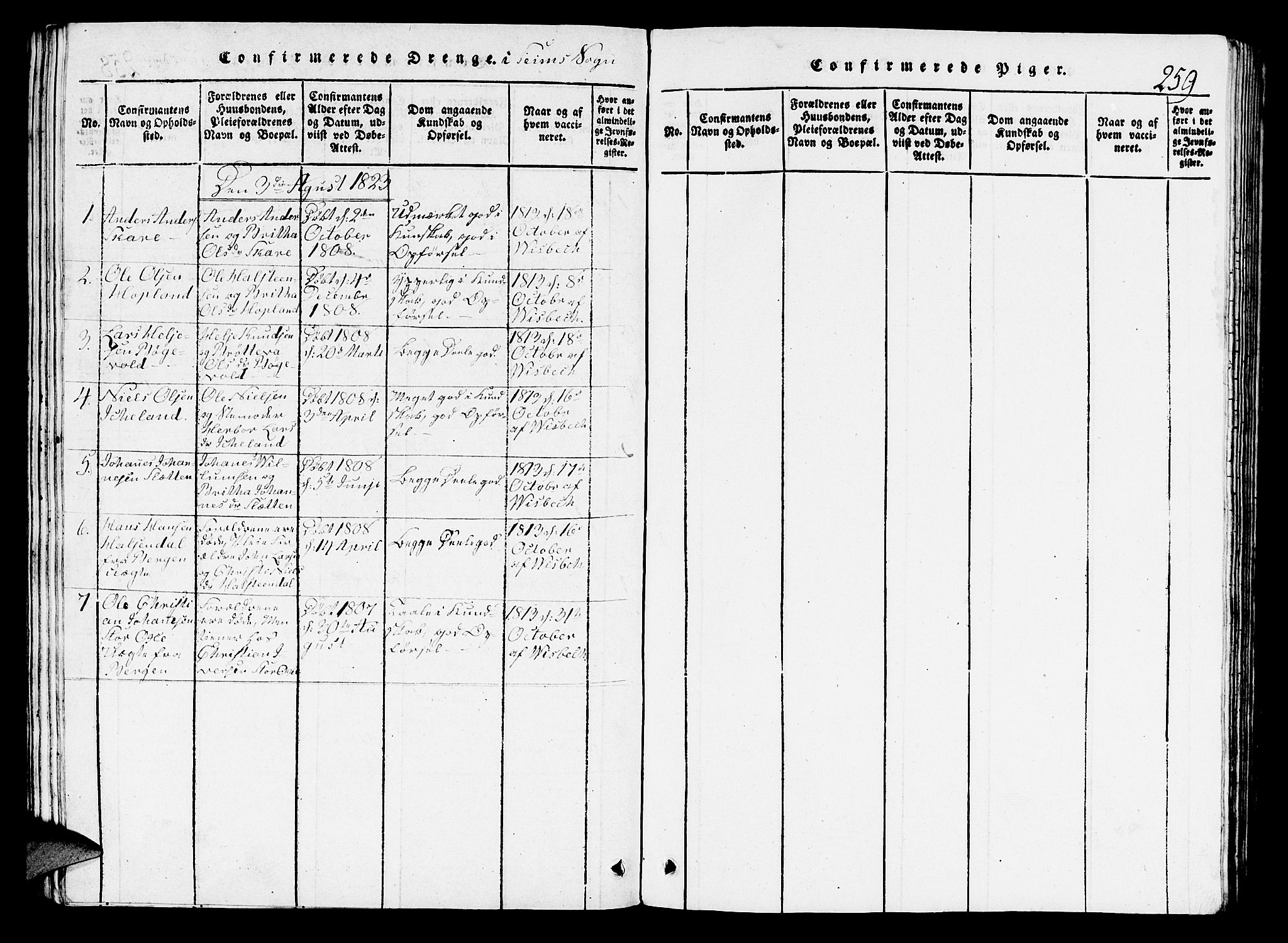 Hosanger sokneprestembete, AV/SAB-A-75801/H/Hab: Parish register (copy) no. A 1 /2, 1816-1825, p. 259