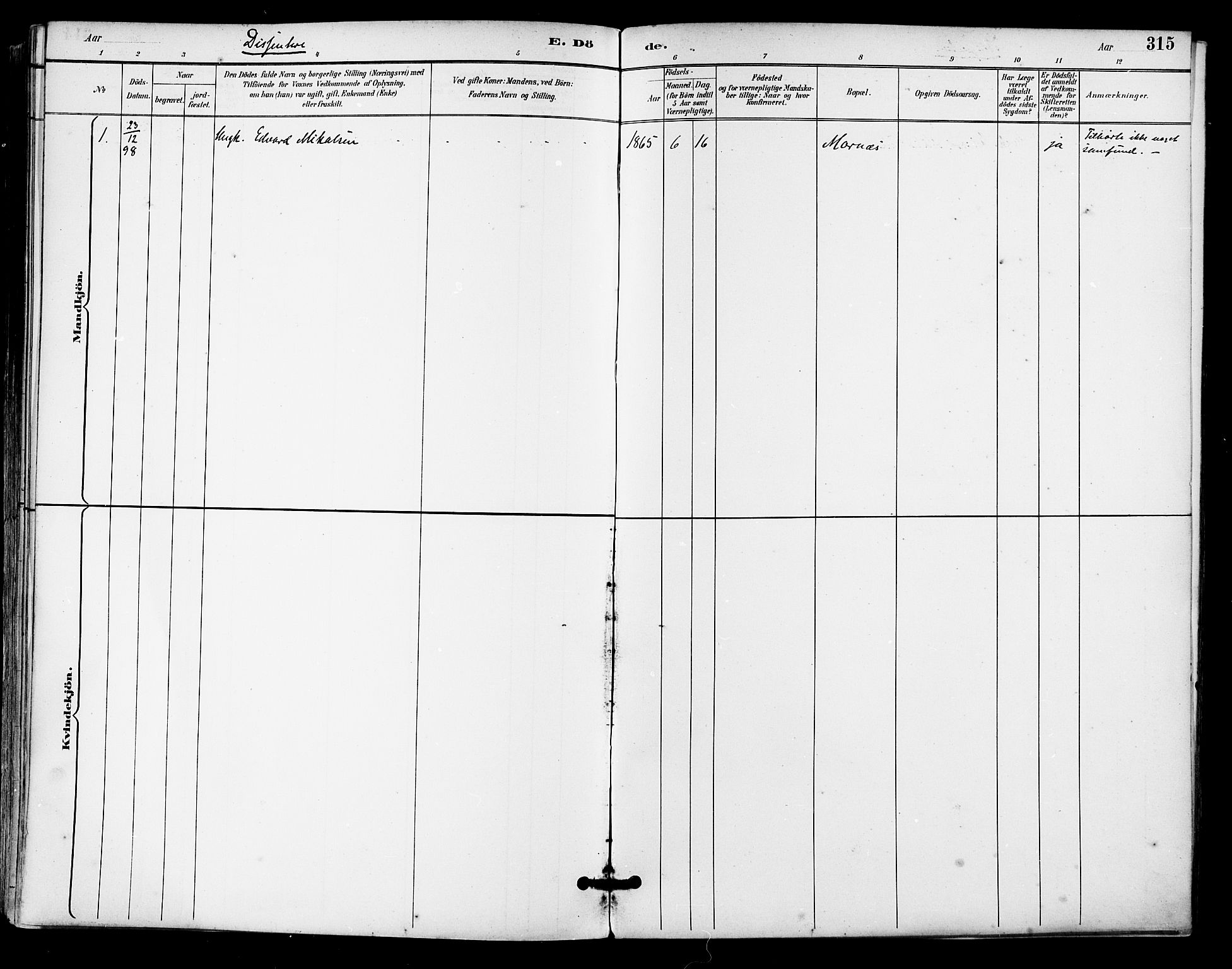 Ministerialprotokoller, klokkerbøker og fødselsregistre - Nordland, SAT/A-1459/805/L0101: Parish register (official) no. 805A07, 1892-1899, p. 315