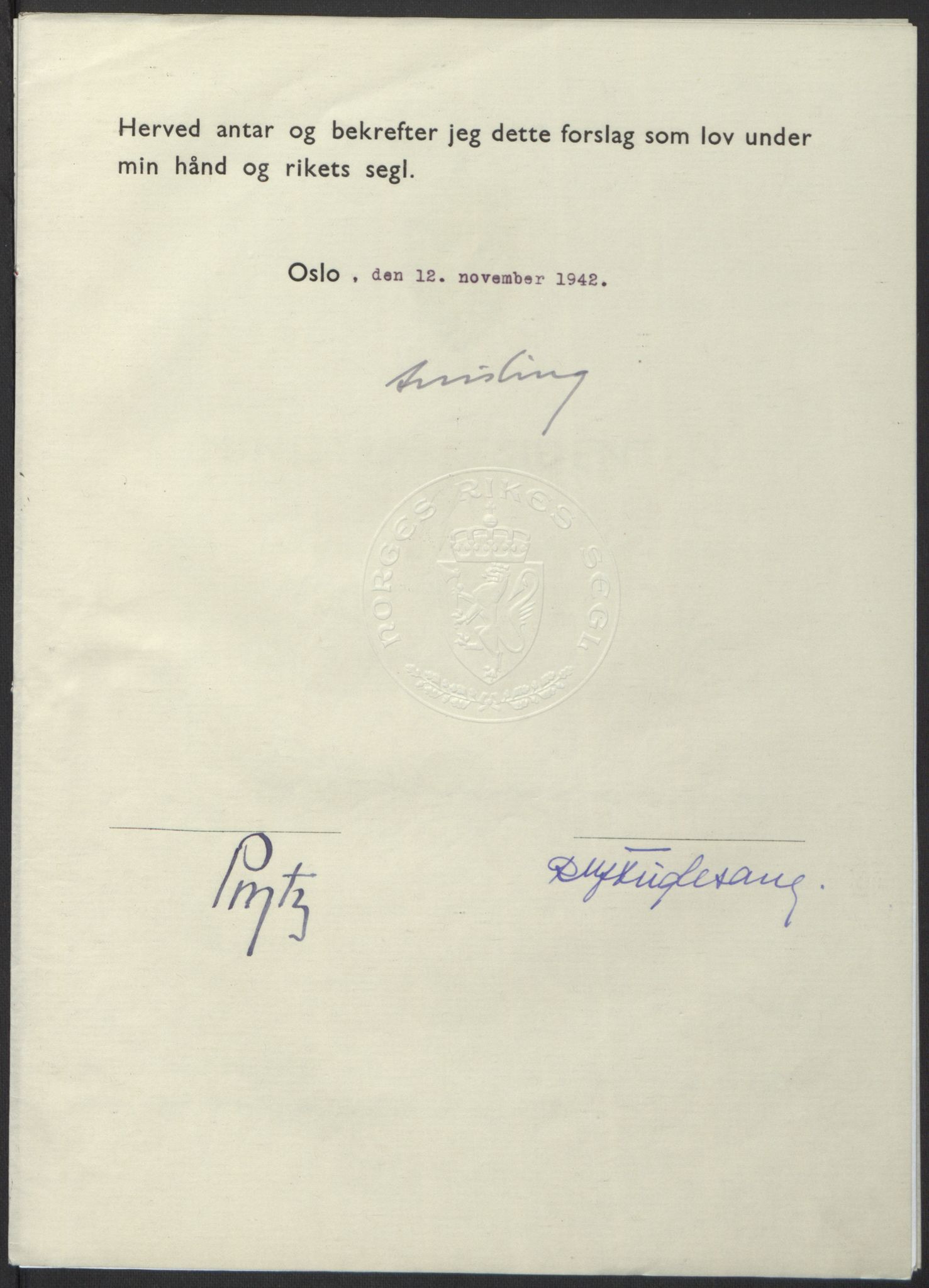NS-administrasjonen 1940-1945 (Statsrådsekretariatet, de kommisariske statsråder mm), RA/S-4279/D/Db/L0098: Lover II, 1942, p. 515