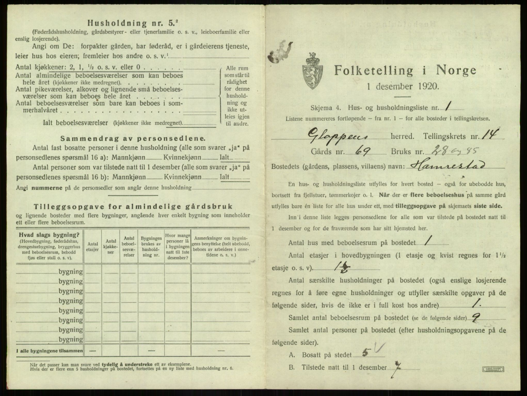 SAB, 1920 census for Gloppen, 1920, p. 914