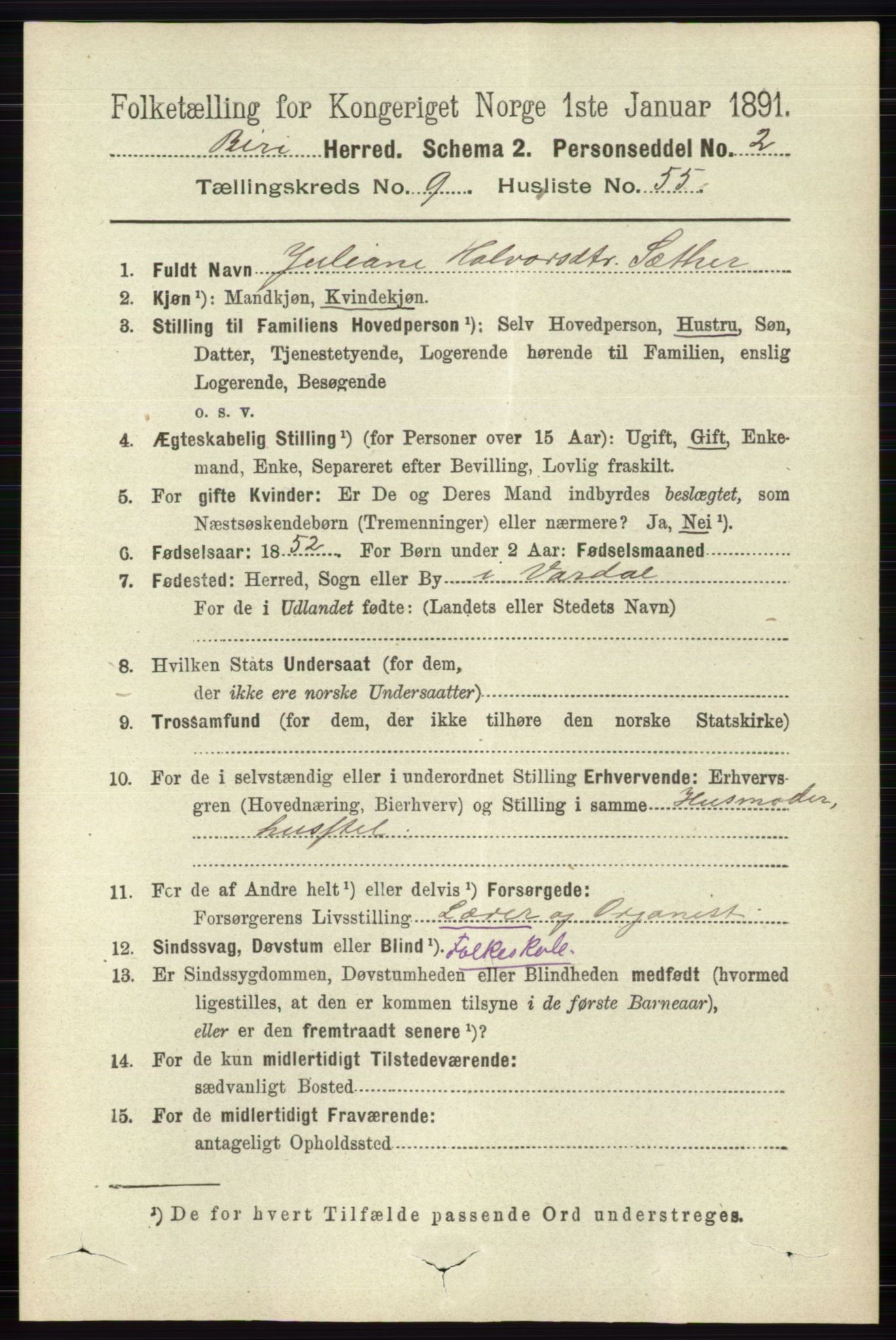 RA, 1891 census for 0525 Biri, 1891, p. 3729