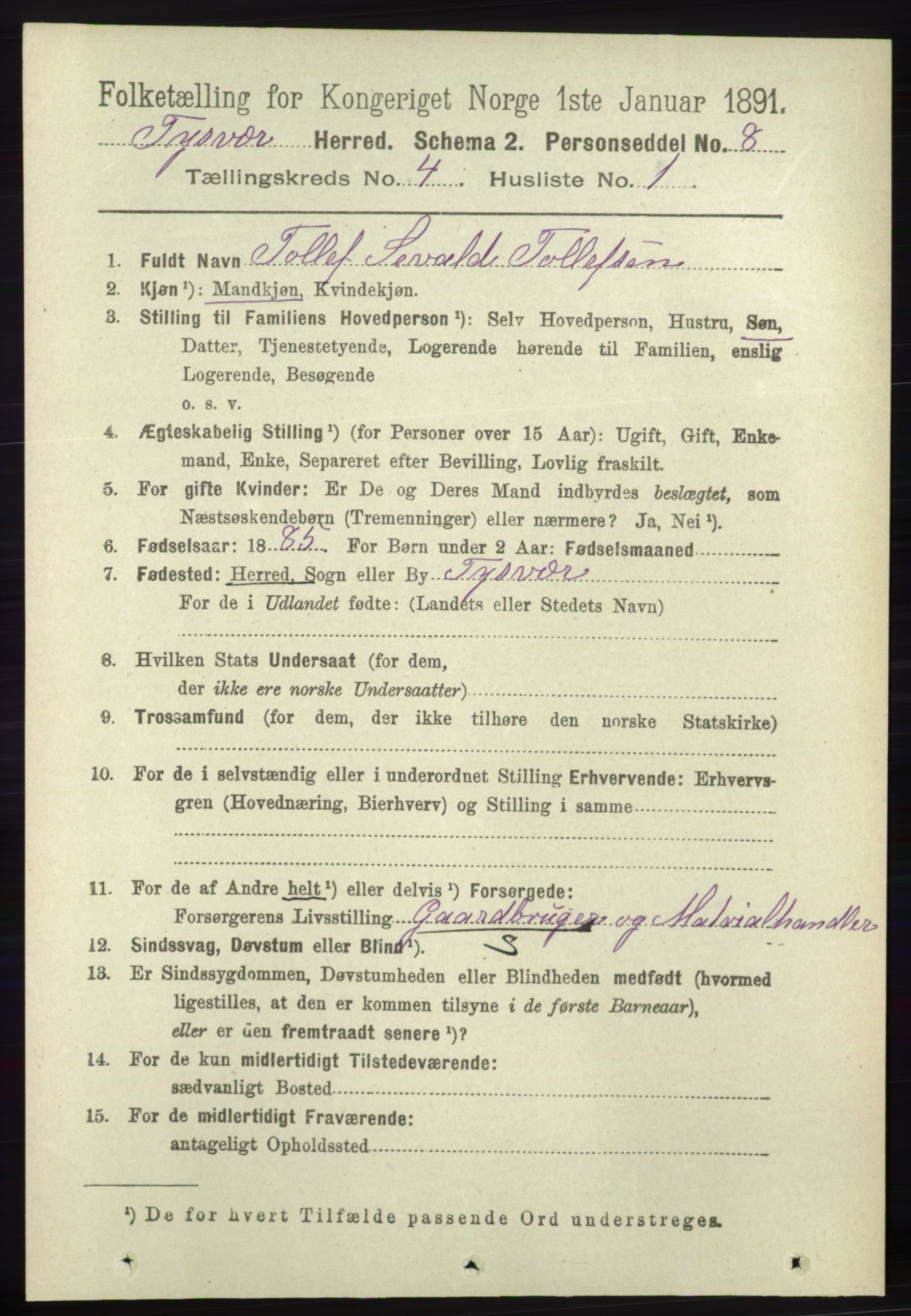 RA, 1891 census for 1146 Tysvær, 1891, p. 1518