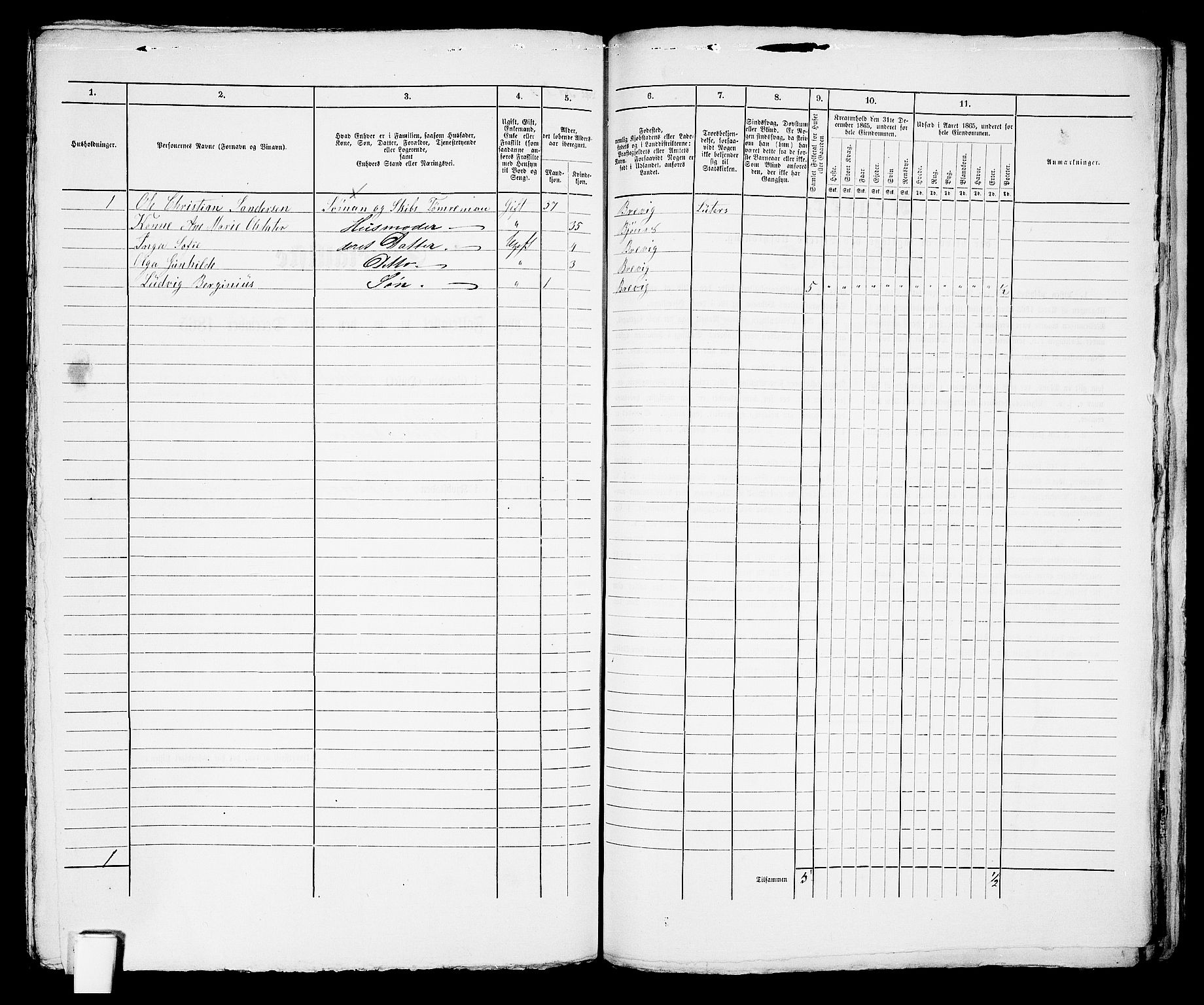 RA, 1865 census for Brevik, 1865, p. 328