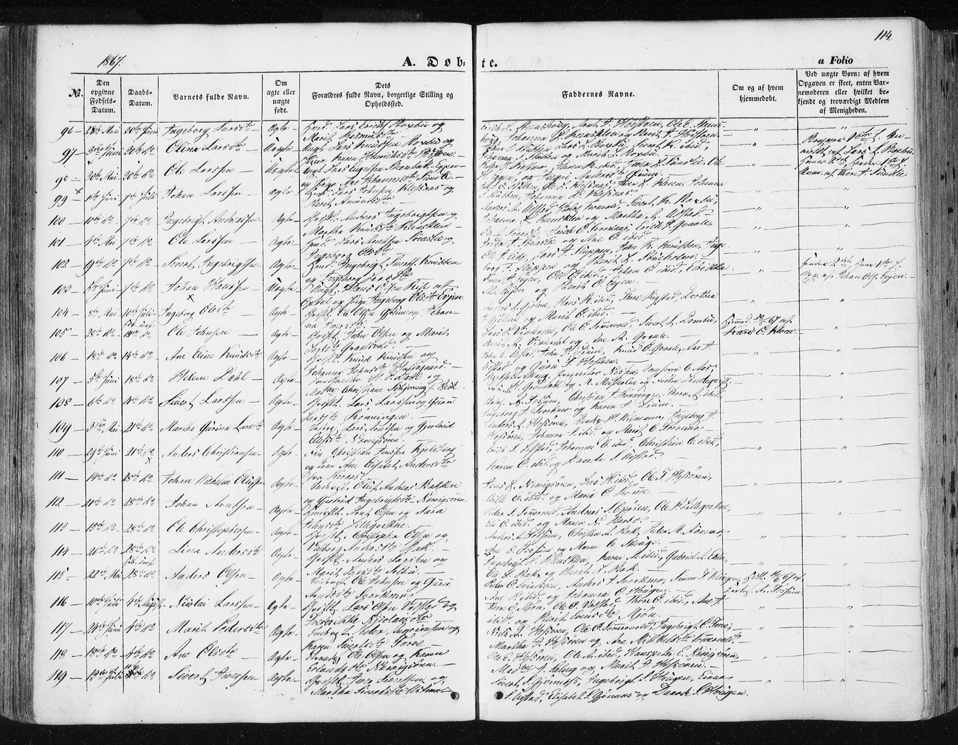 Ministerialprotokoller, klokkerbøker og fødselsregistre - Sør-Trøndelag, AV/SAT-A-1456/668/L0806: Parish register (official) no. 668A06, 1854-1869, p. 114