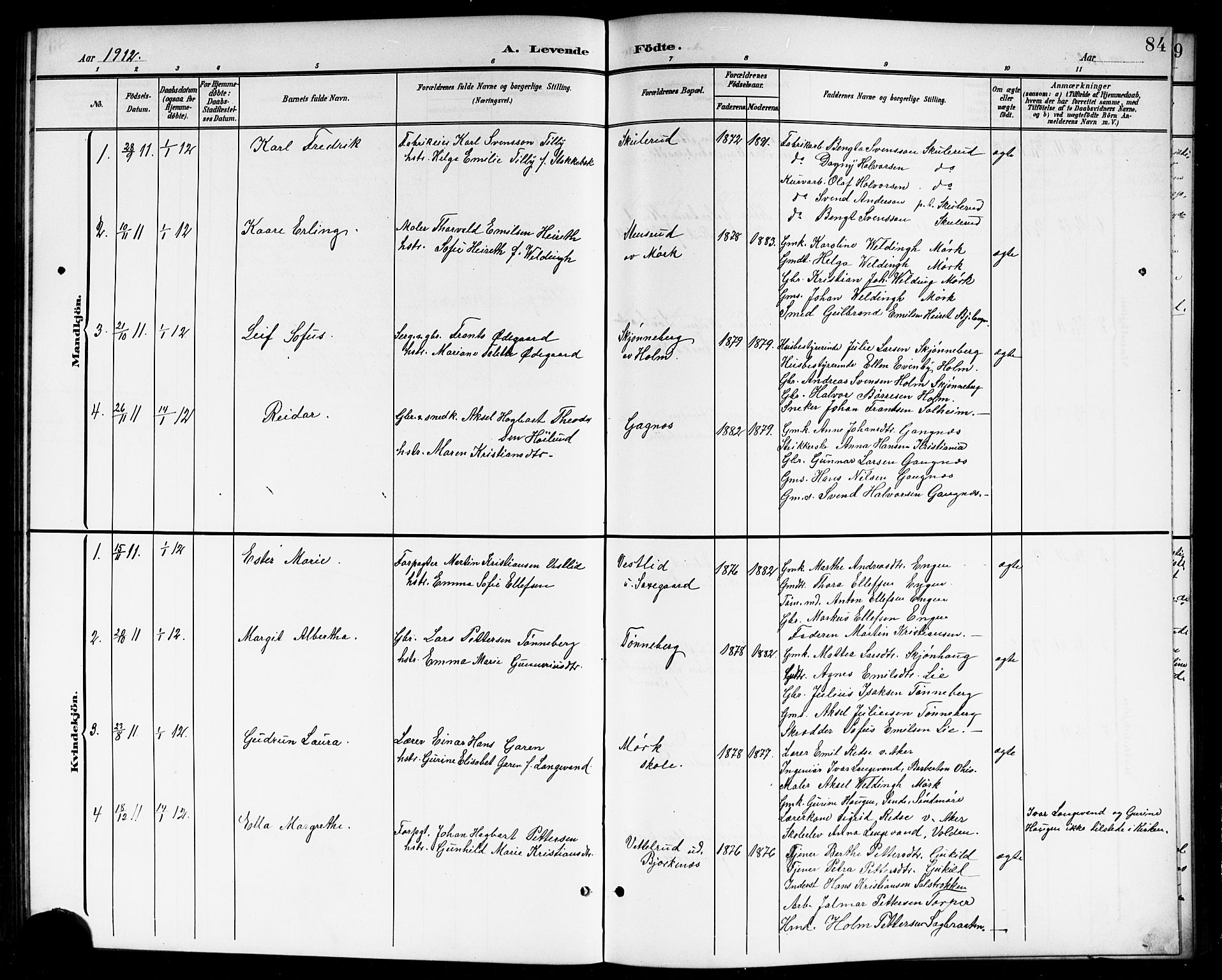 Høland prestekontor Kirkebøker, SAO/A-10346a/G/Gb/L0001: Parish register (copy) no. II 1, 1902-1919, p. 84
