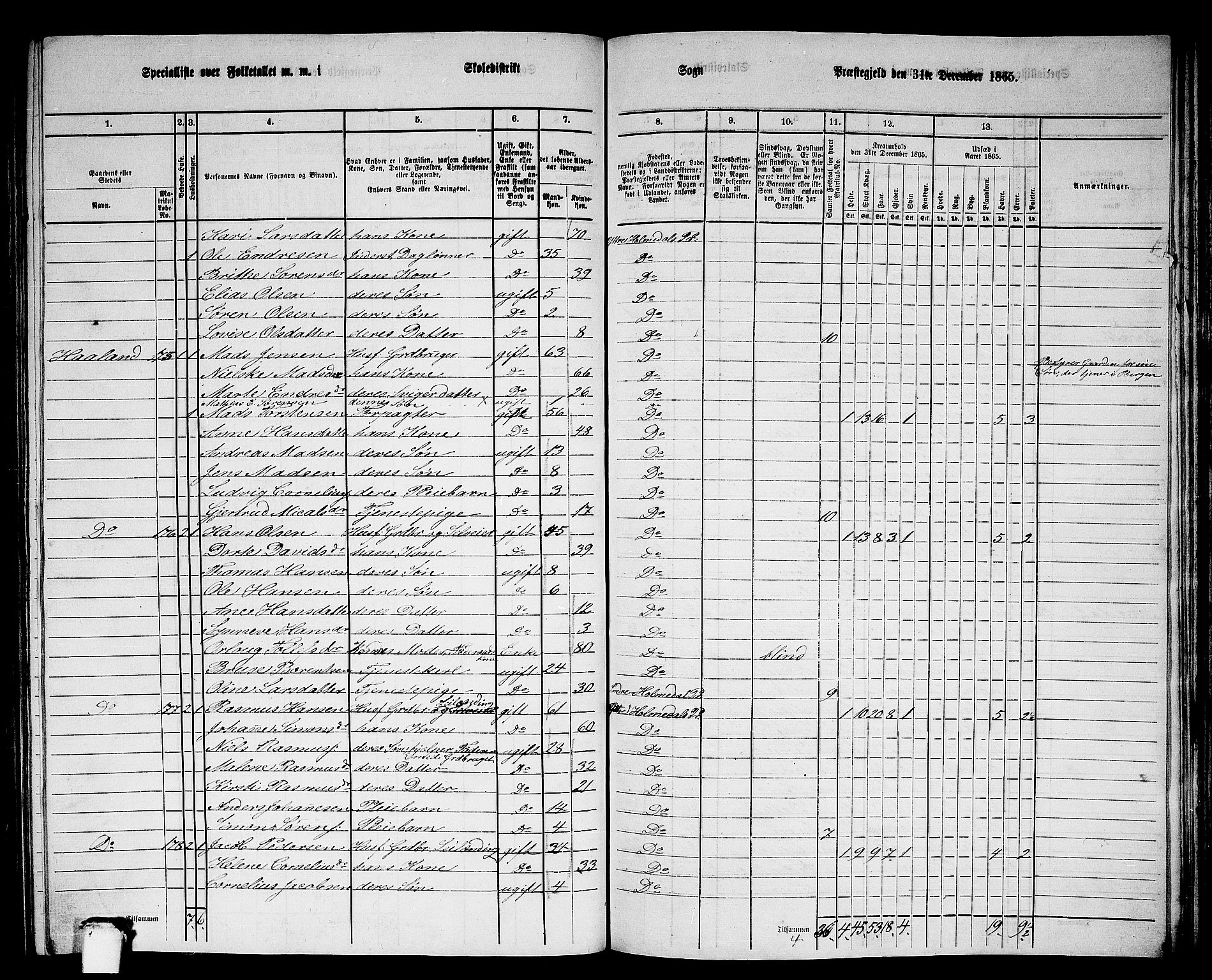 RA, 1865 census for Ytre Holmedal, 1865, p. 120