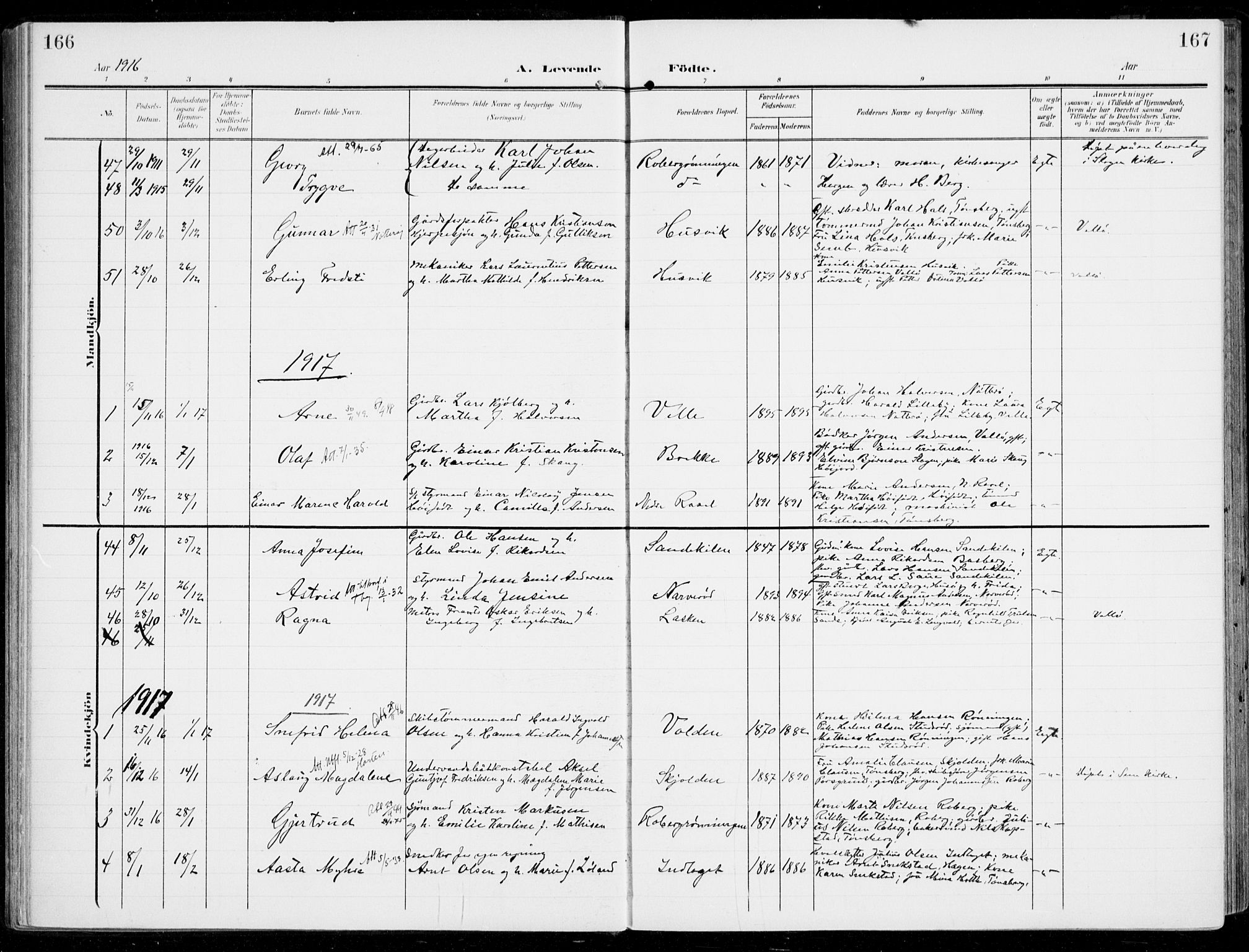 Sem kirkebøker, SAKO/A-5/F/Fb/L0006: Parish register (official) no. II 6, 1905-1918, p. 166-167