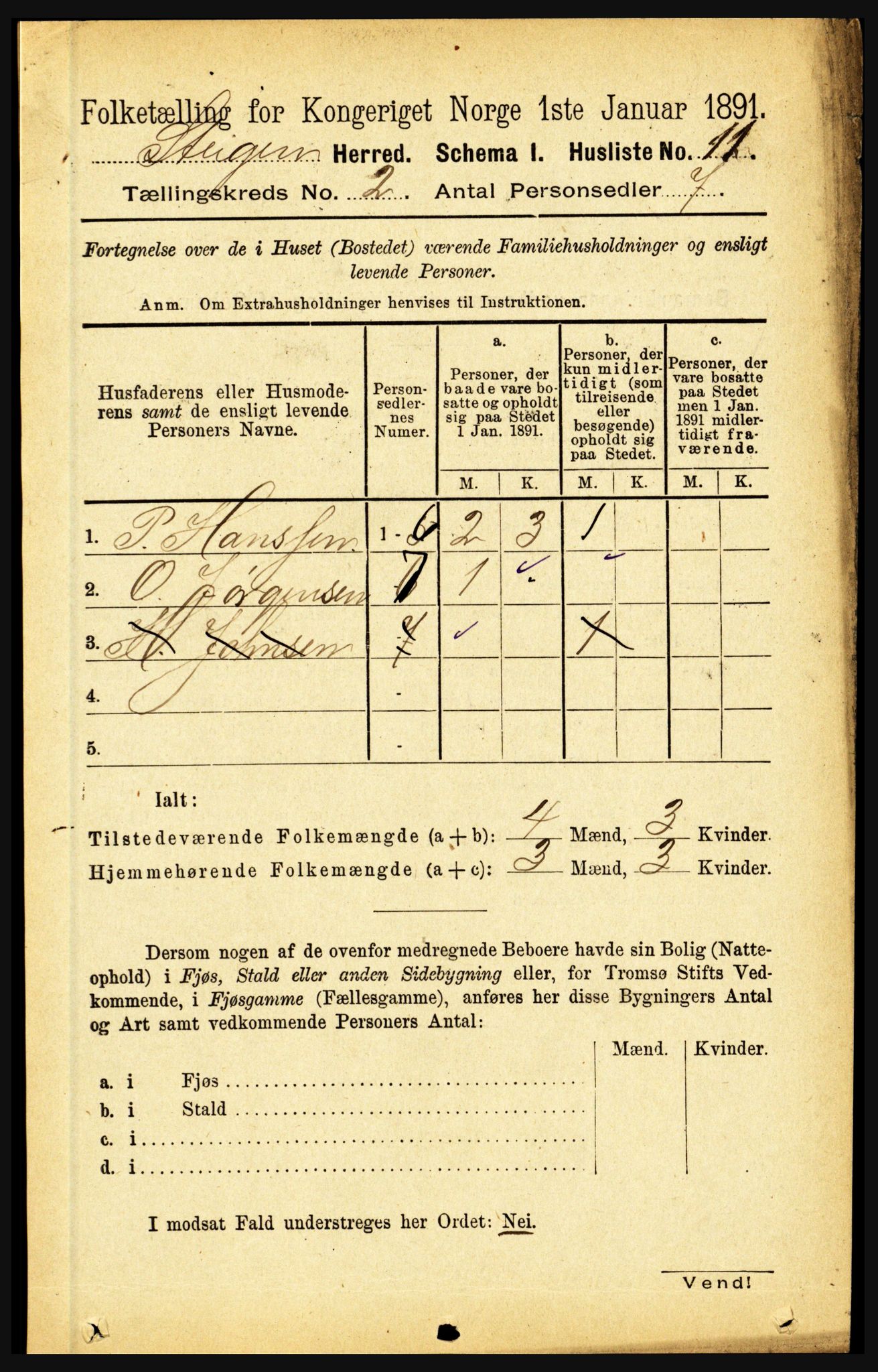 RA, 1891 census for 1848 Steigen, 1891, p. 624