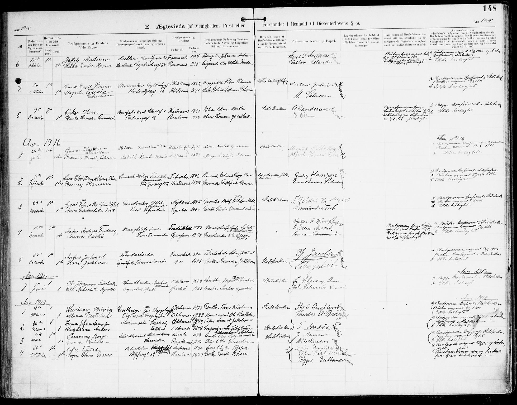 Den evangelisk-lutherske frikirke, Kristiansand, AV/SAK-1292-0017/F/Fa/L0003: Dissenter register no. F 11, 1892-1925, p. 148