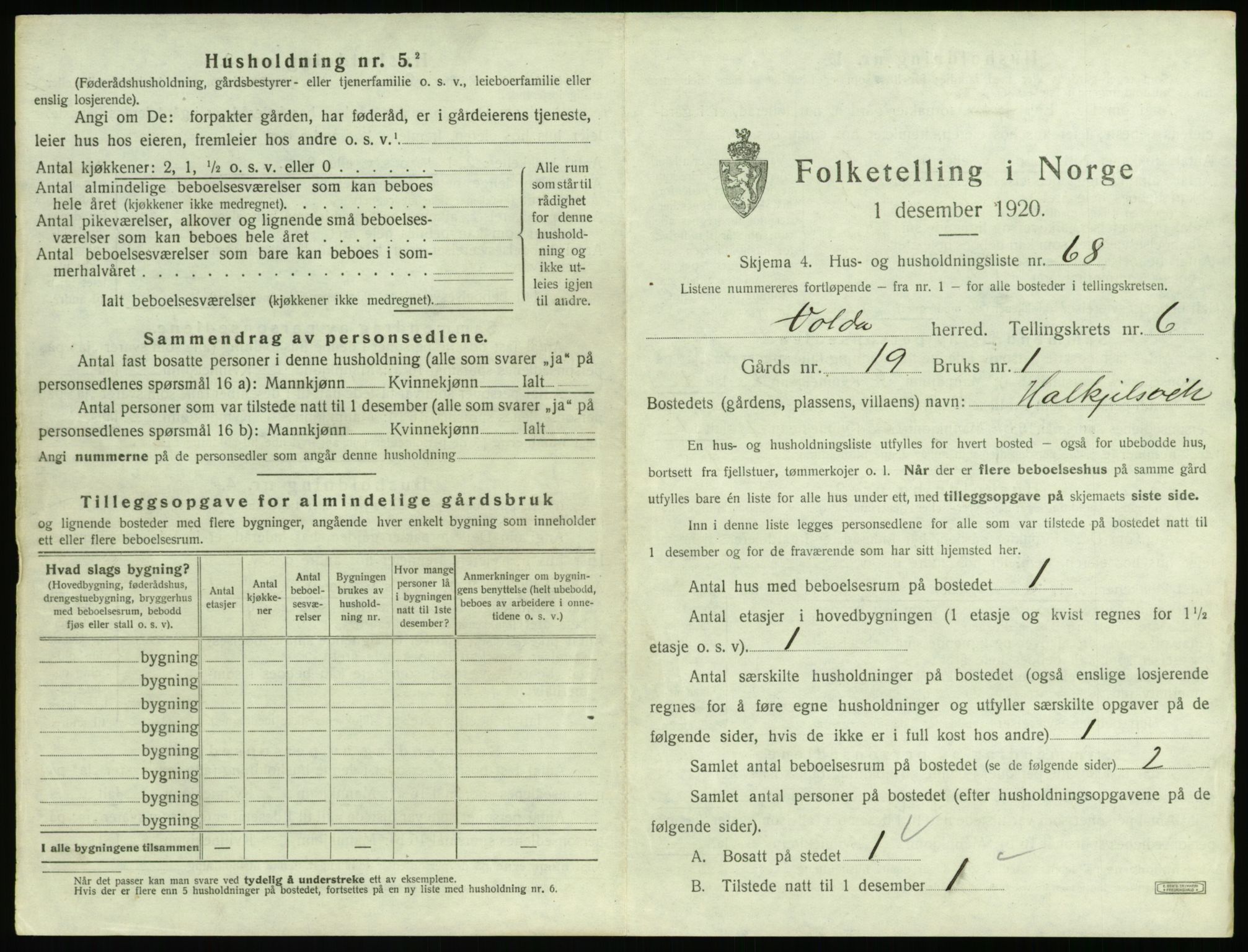 SAT, 1920 census for Volda, 1920, p. 668