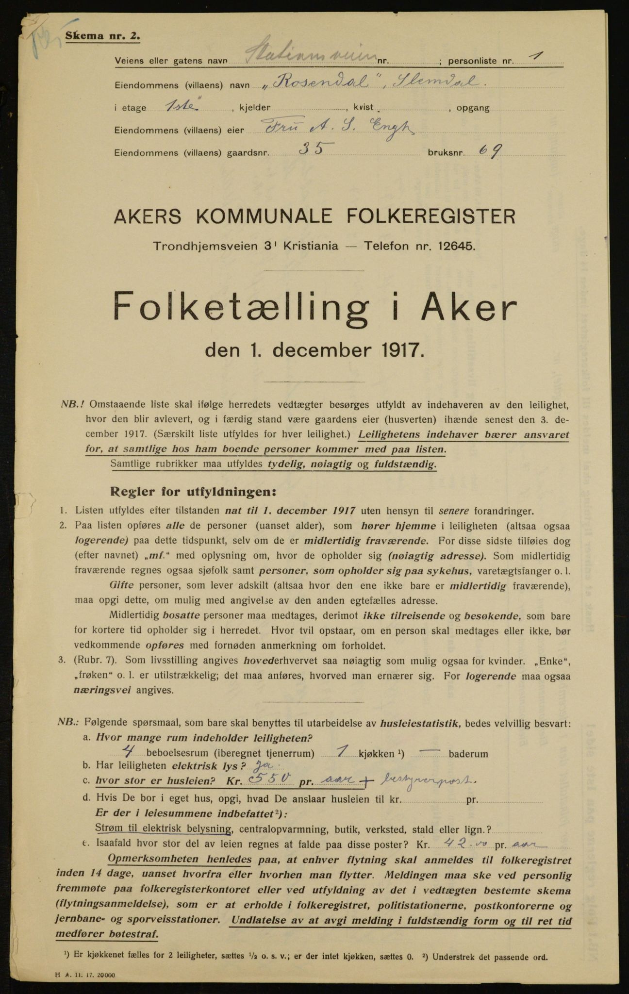 OBA, Municipal Census 1917 for Aker, 1917, p. 7315