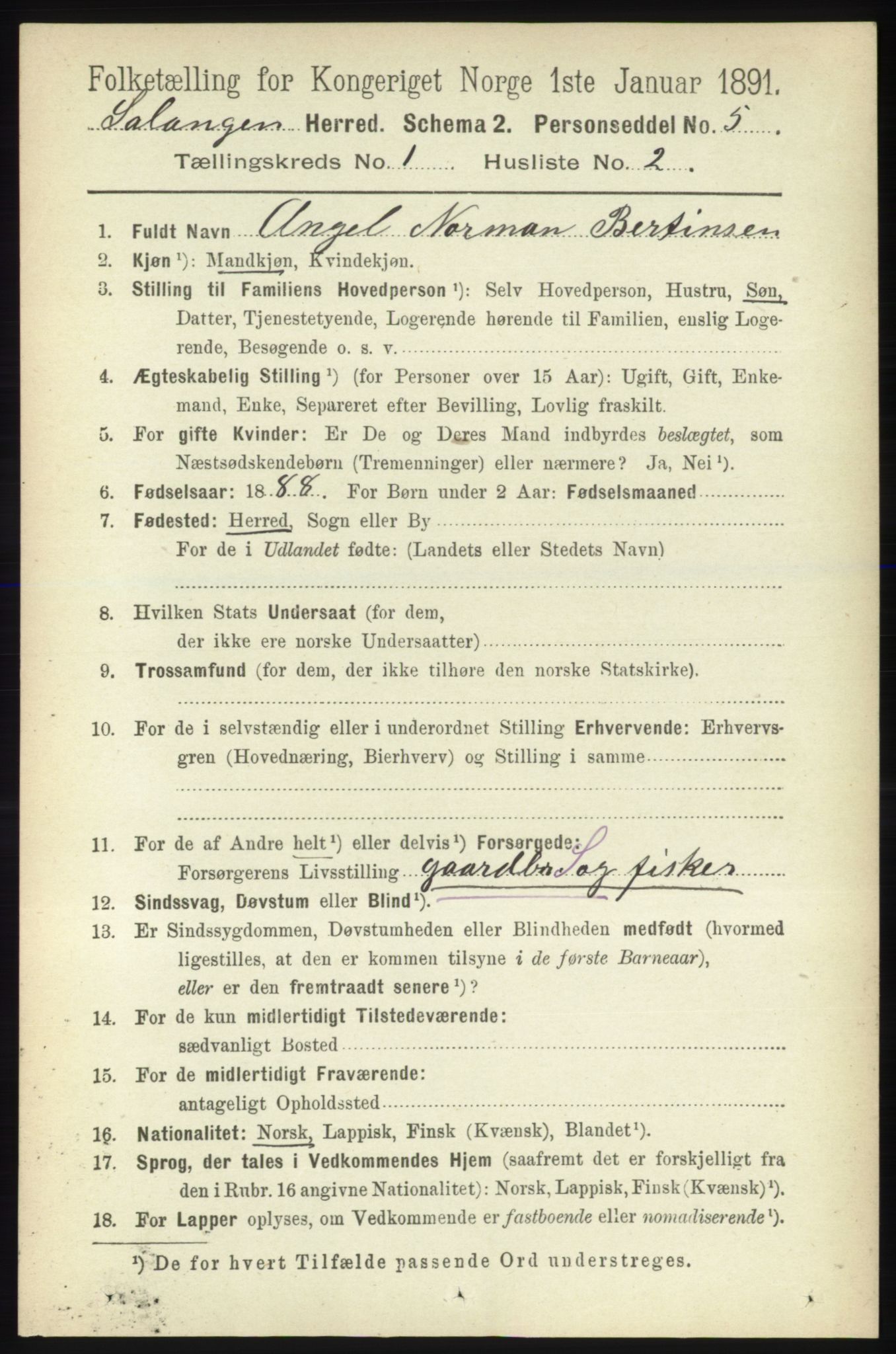 RA, 1891 census for 1921 Salangen, 1891, p. 80