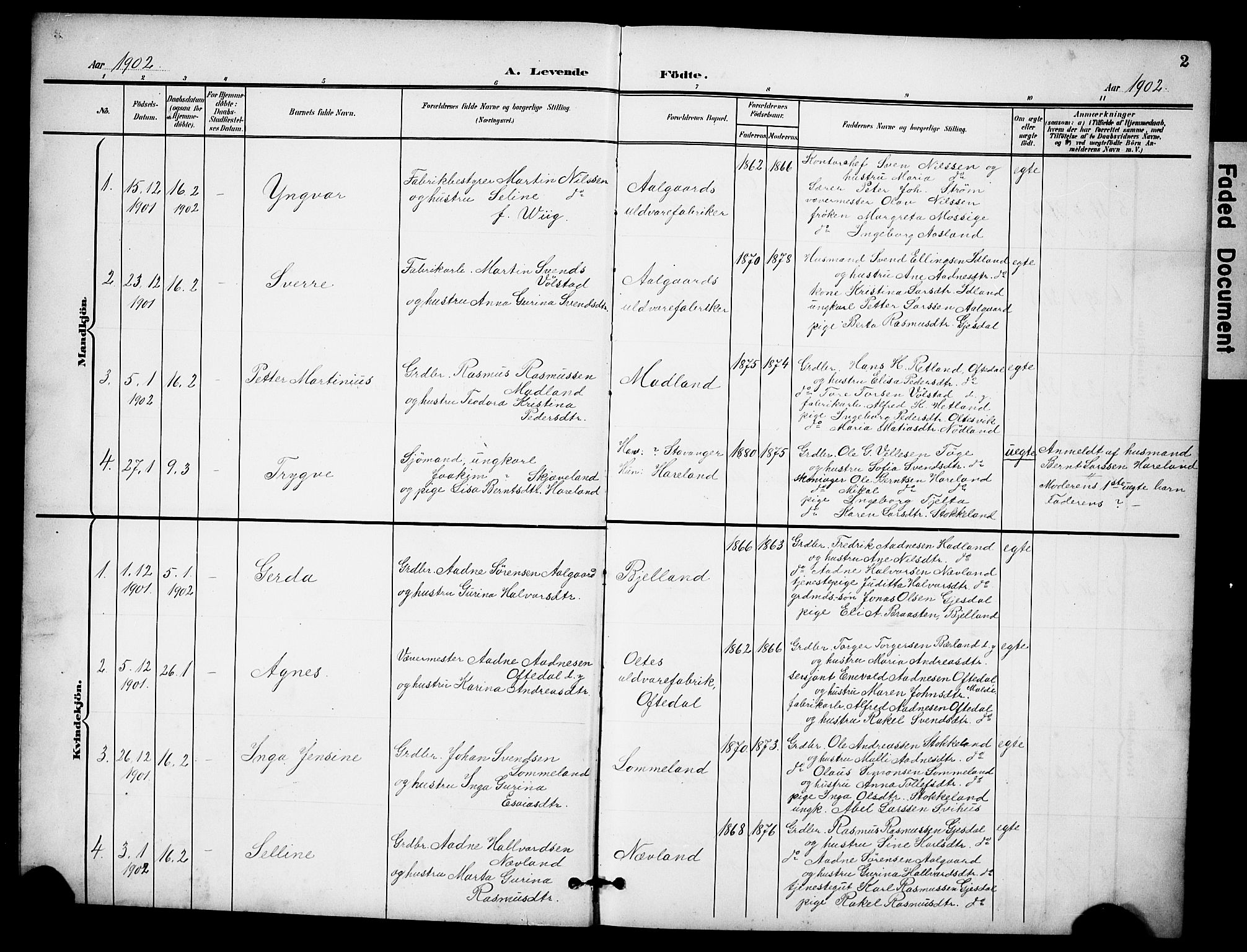 Lye sokneprestkontor, SAST/A-101794/001/30BB/L0009: Parish register (copy) no. B 9, 1902-1923, p. 2