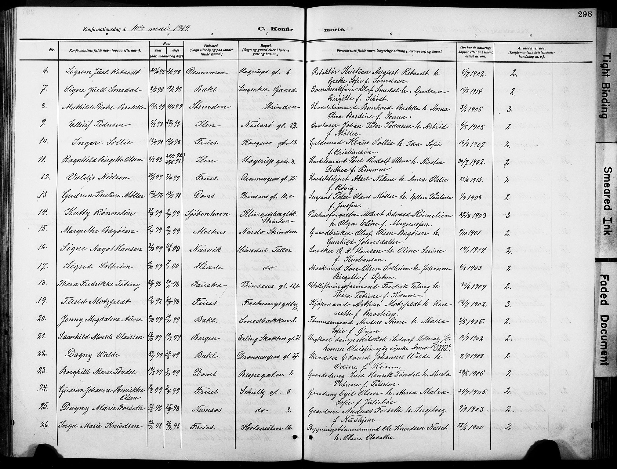 Ministerialprotokoller, klokkerbøker og fødselsregistre - Sør-Trøndelag, AV/SAT-A-1456/601/L0096: Parish register (copy) no. 601C14, 1911-1931, p. 298