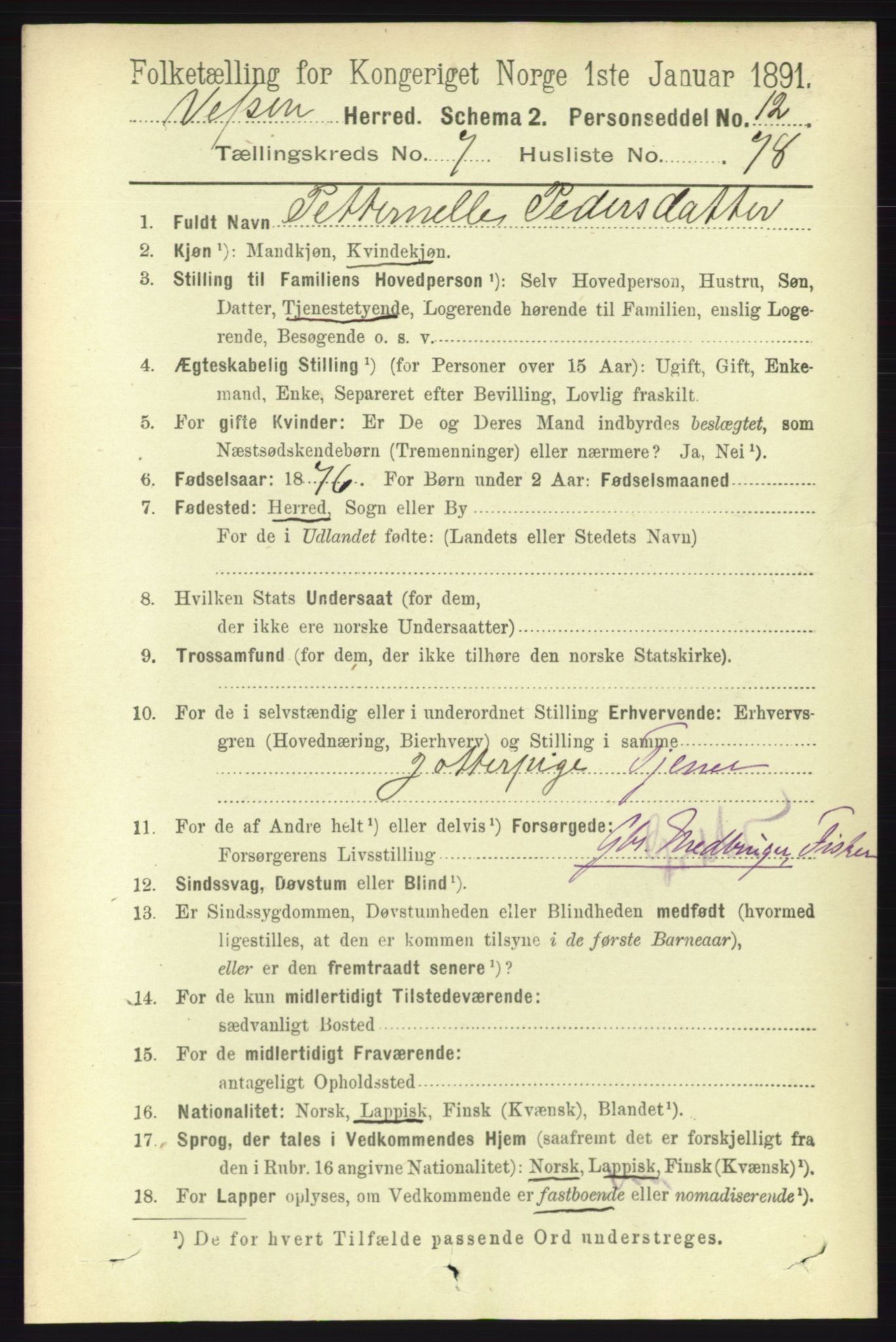 RA, 1891 census for 1824 Vefsn, 1891, p. 4178