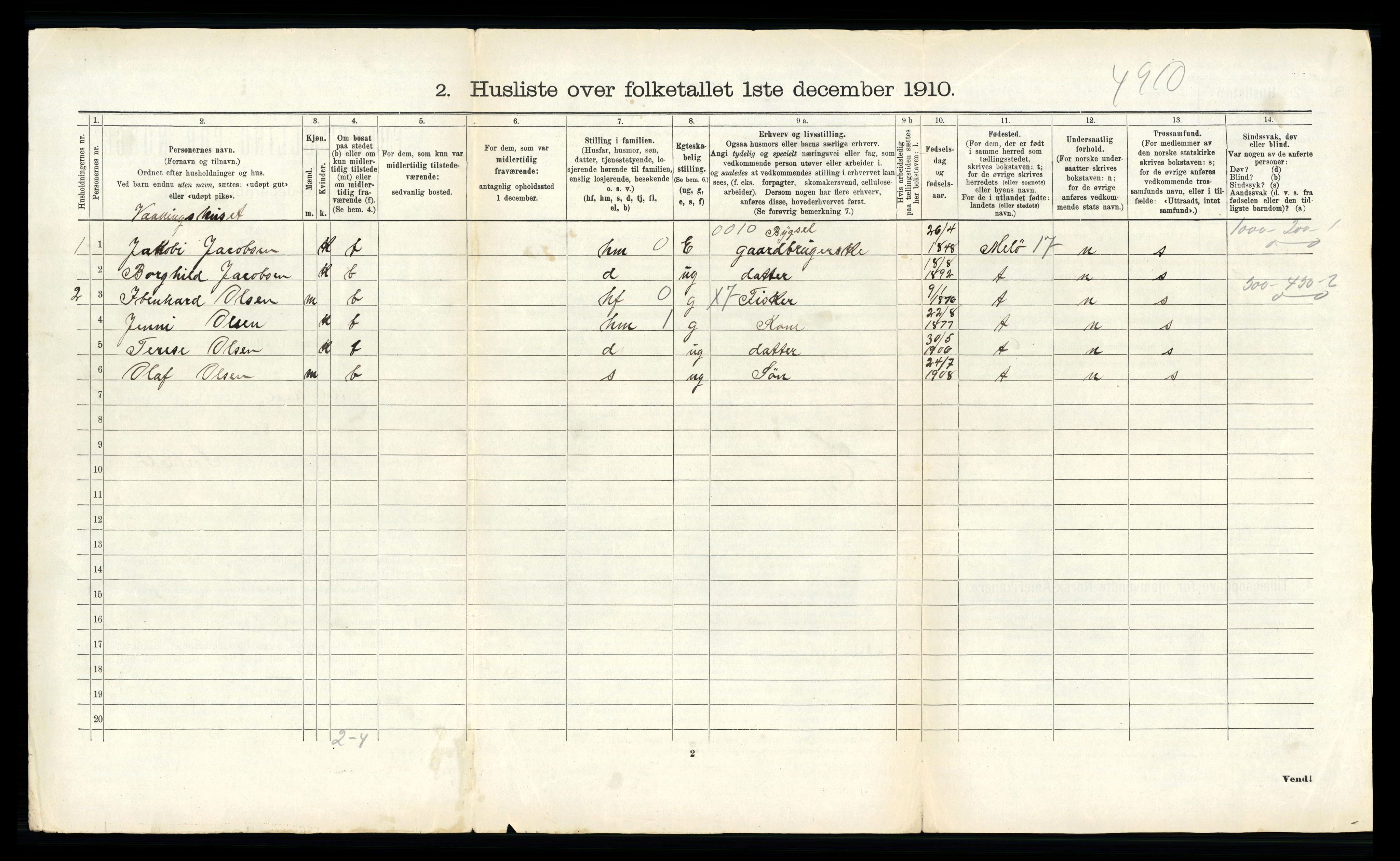 RA, 1910 census for Gildeskål, 1910, p. 1488