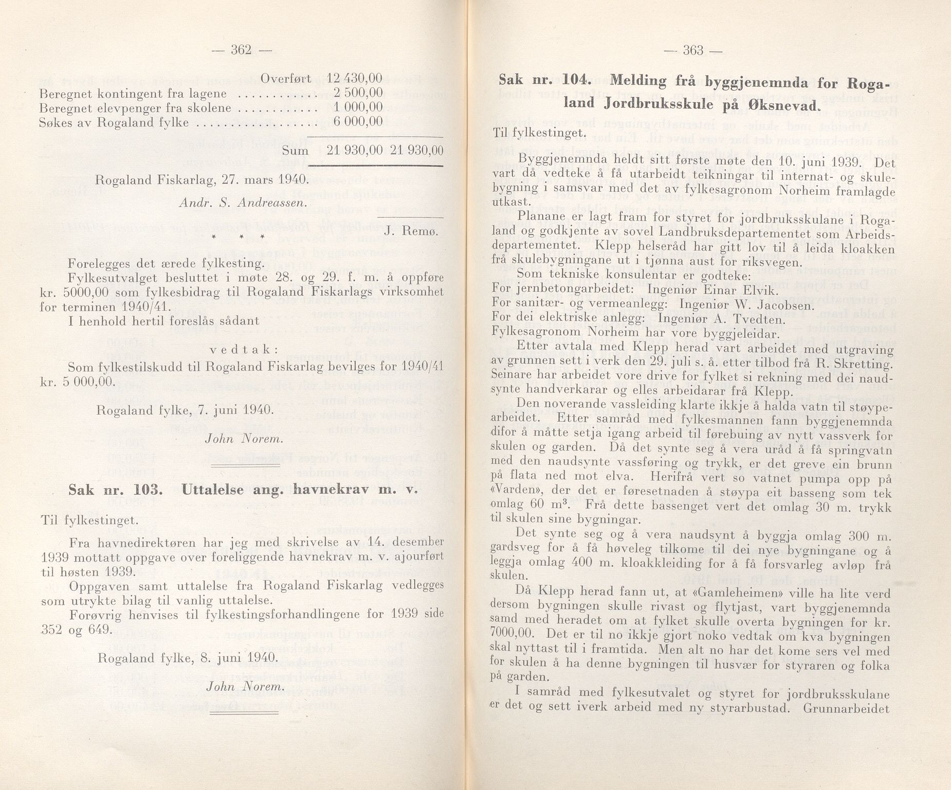 Rogaland fylkeskommune - Fylkesrådmannen , IKAR/A-900/A/Aa/Aaa/L0059: Møtebok , 1940, p. 362-363