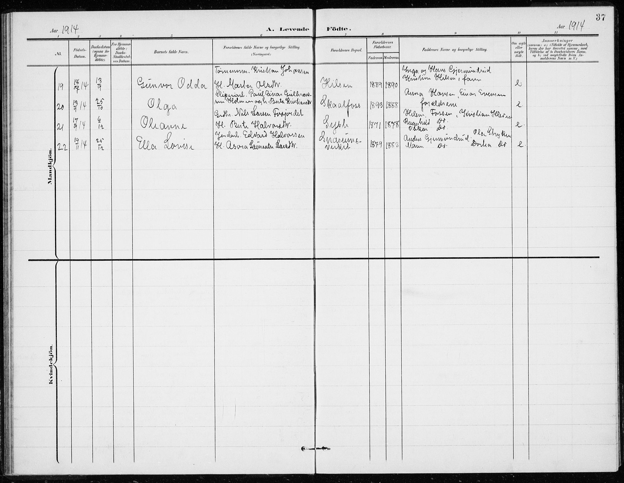 Modum kirkebøker, AV/SAKO-A-234/G/Gd/L0001: Parish register (copy) no. IV 1, 1901-1921, p. 37