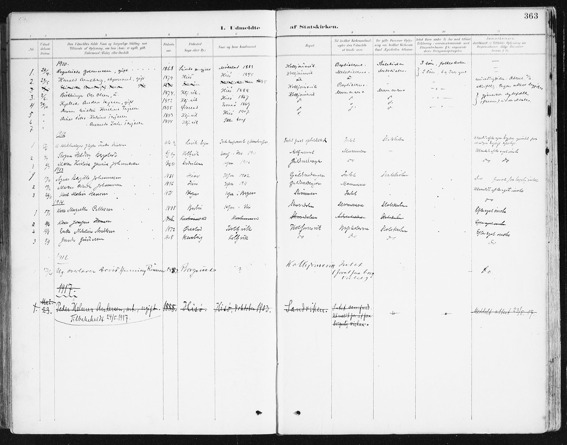 Hisøy sokneprestkontor, SAK/1111-0020/F/Fa/L0004: Parish register (official) no. A 4, 1895-1917, p. 363