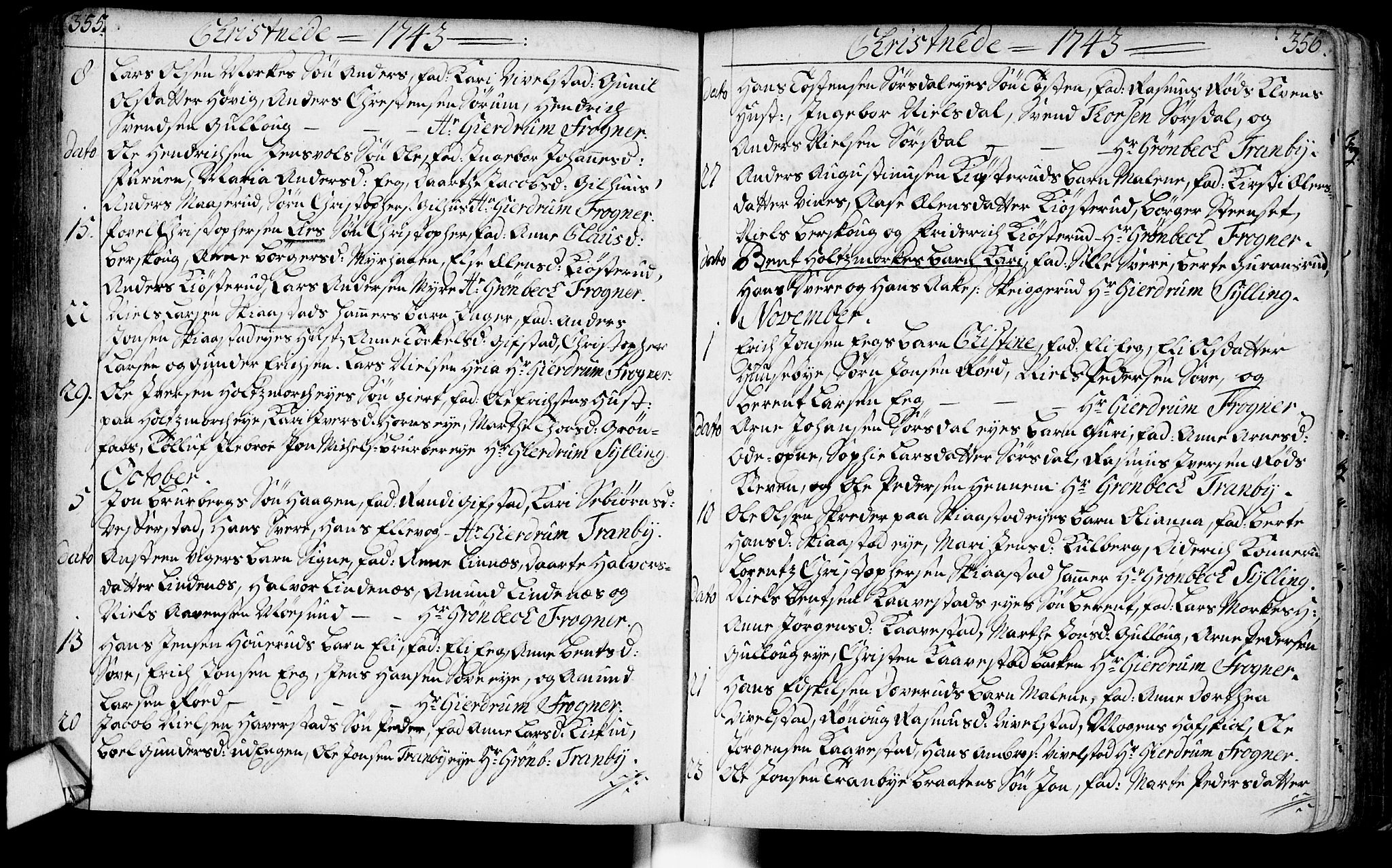 Lier kirkebøker, AV/SAKO-A-230/F/Fa/L0003: Parish register (official) no. I 3, 1727-1748, p. 355-356