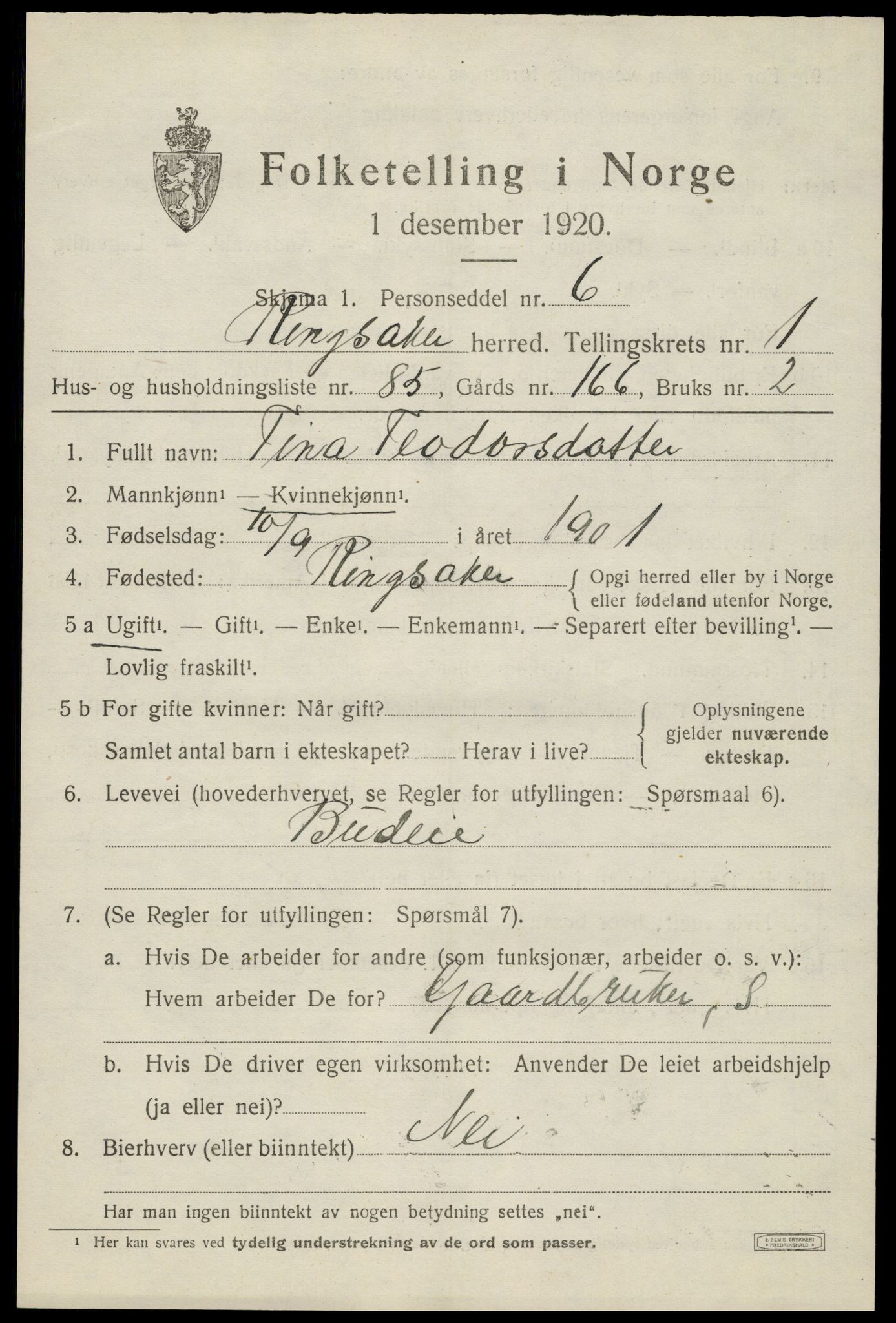 SAH, 1920 census for Ringsaker, 1920, p. 5404