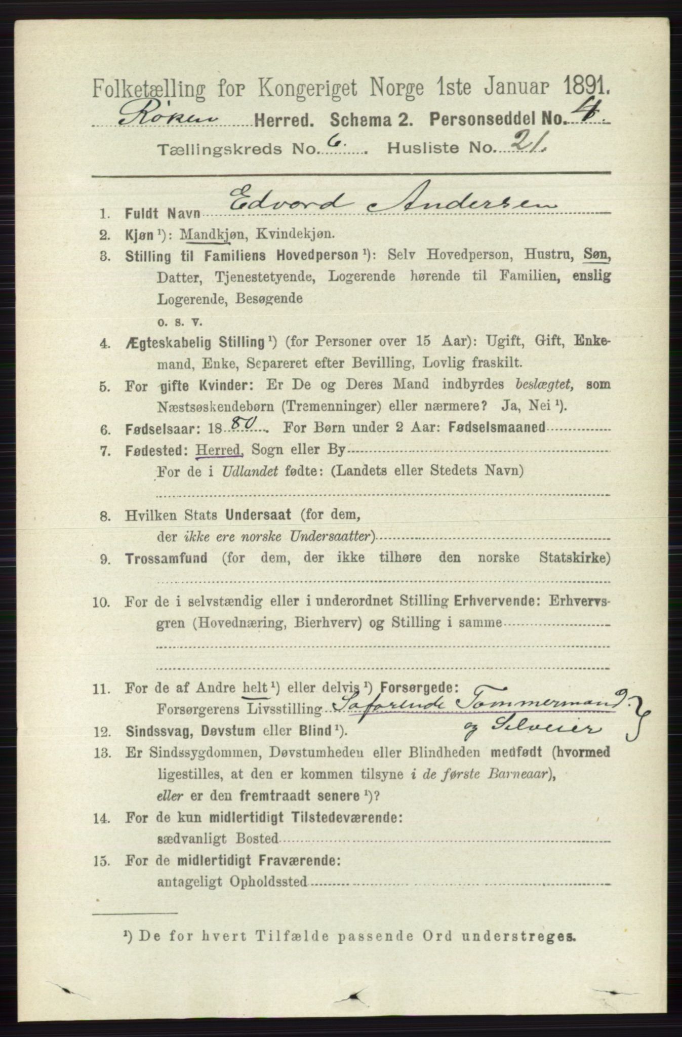 RA, 1891 census for 0627 Røyken, 1891, p. 3746