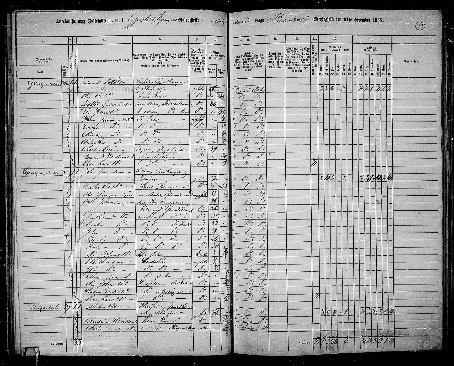 RA, 1865 census for Brandval, 1865, p. 70