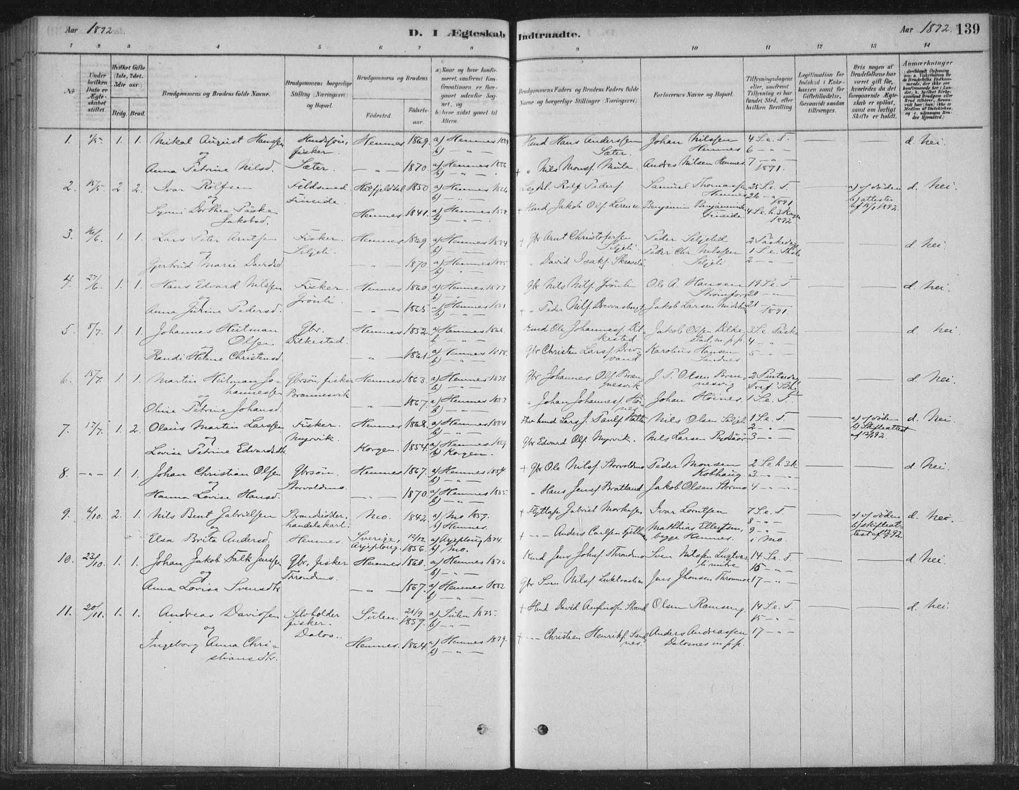 Ministerialprotokoller, klokkerbøker og fødselsregistre - Nordland, AV/SAT-A-1459/825/L0361: Parish register (official) no. 825A15, 1878-1893, p. 139