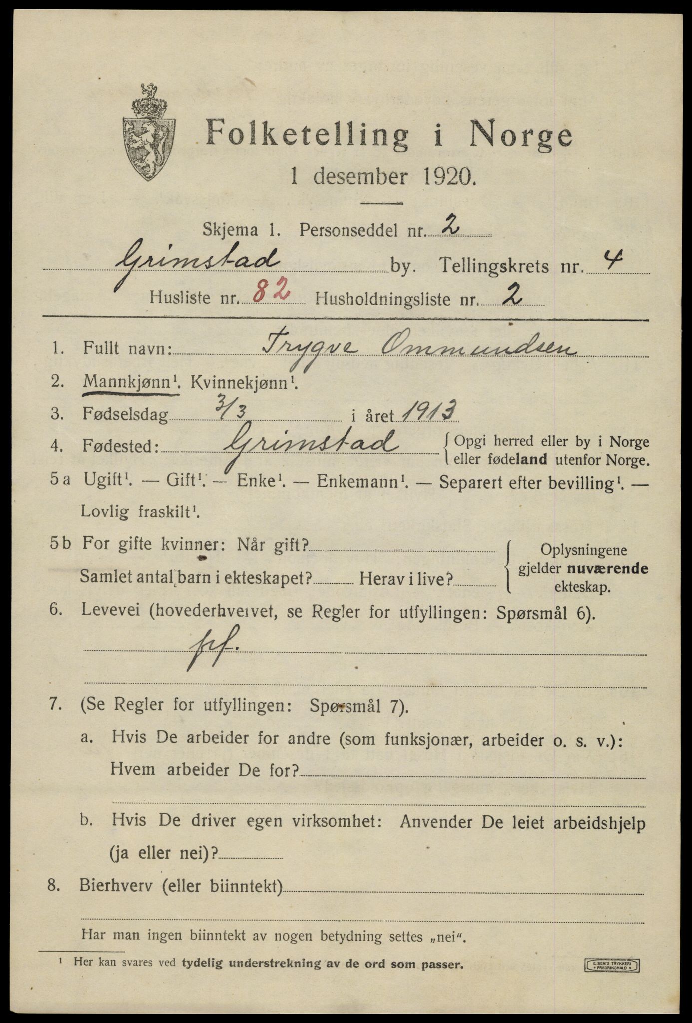 SAK, 1920 census for Grimstad, 1920, p. 6345