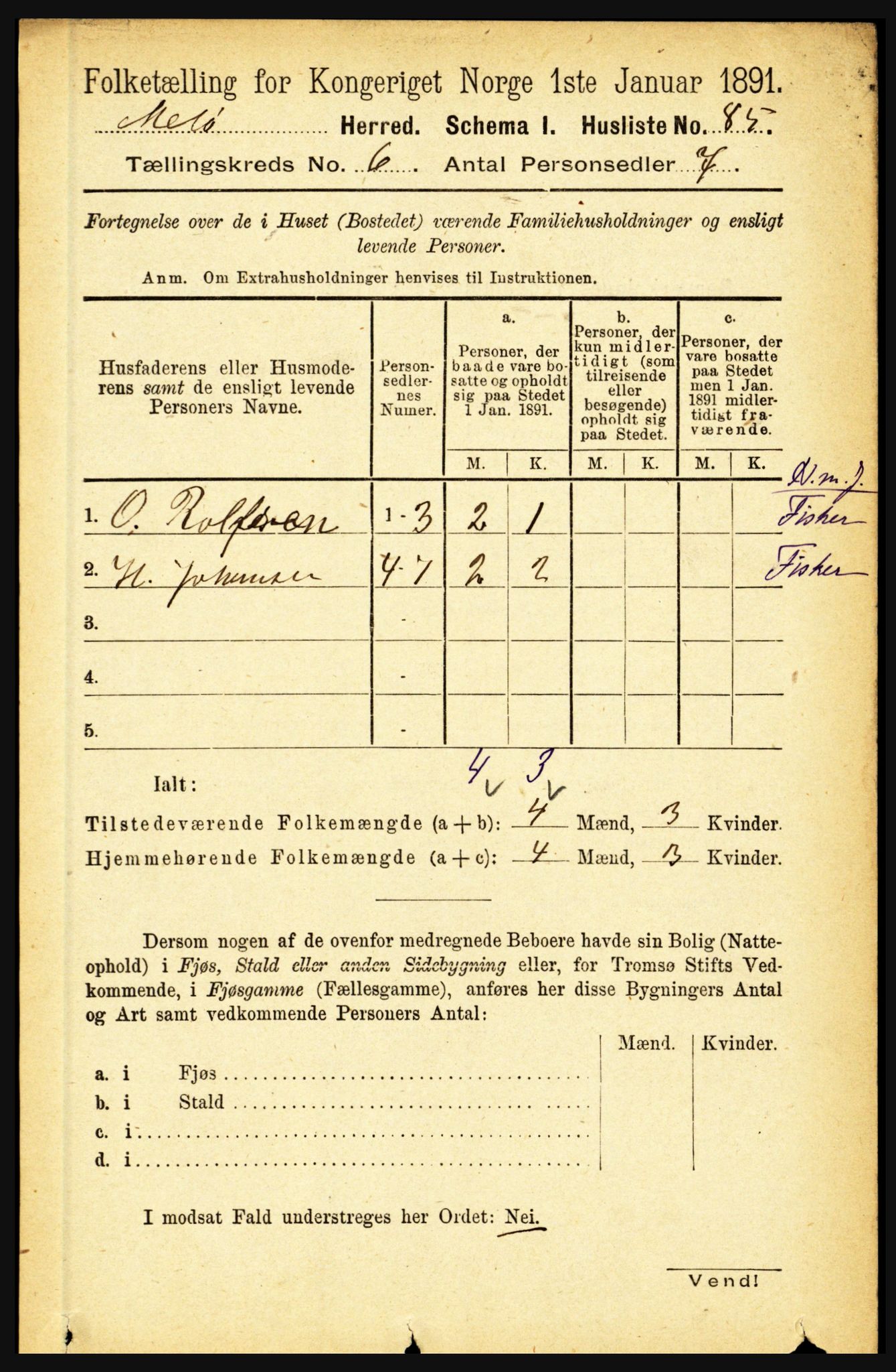 RA, 1891 census for 1837 Meløy, 1891, p. 2143