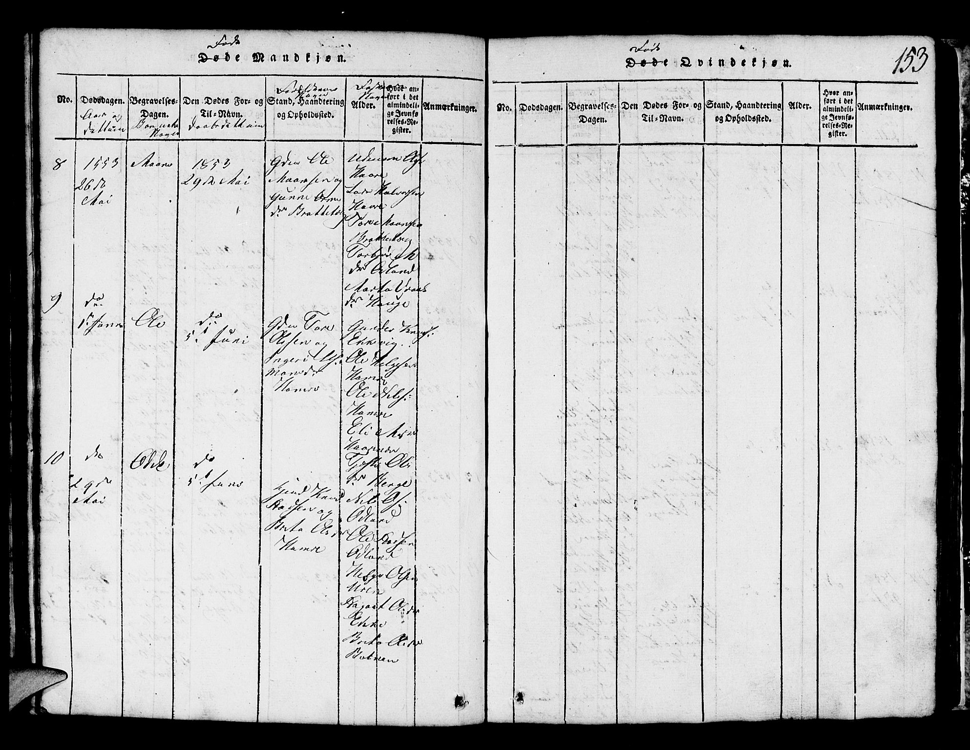 Røldal sokneprestembete, AV/SAB-A-100247: Parish register (copy) no. A 1, 1817-1860, p. 153