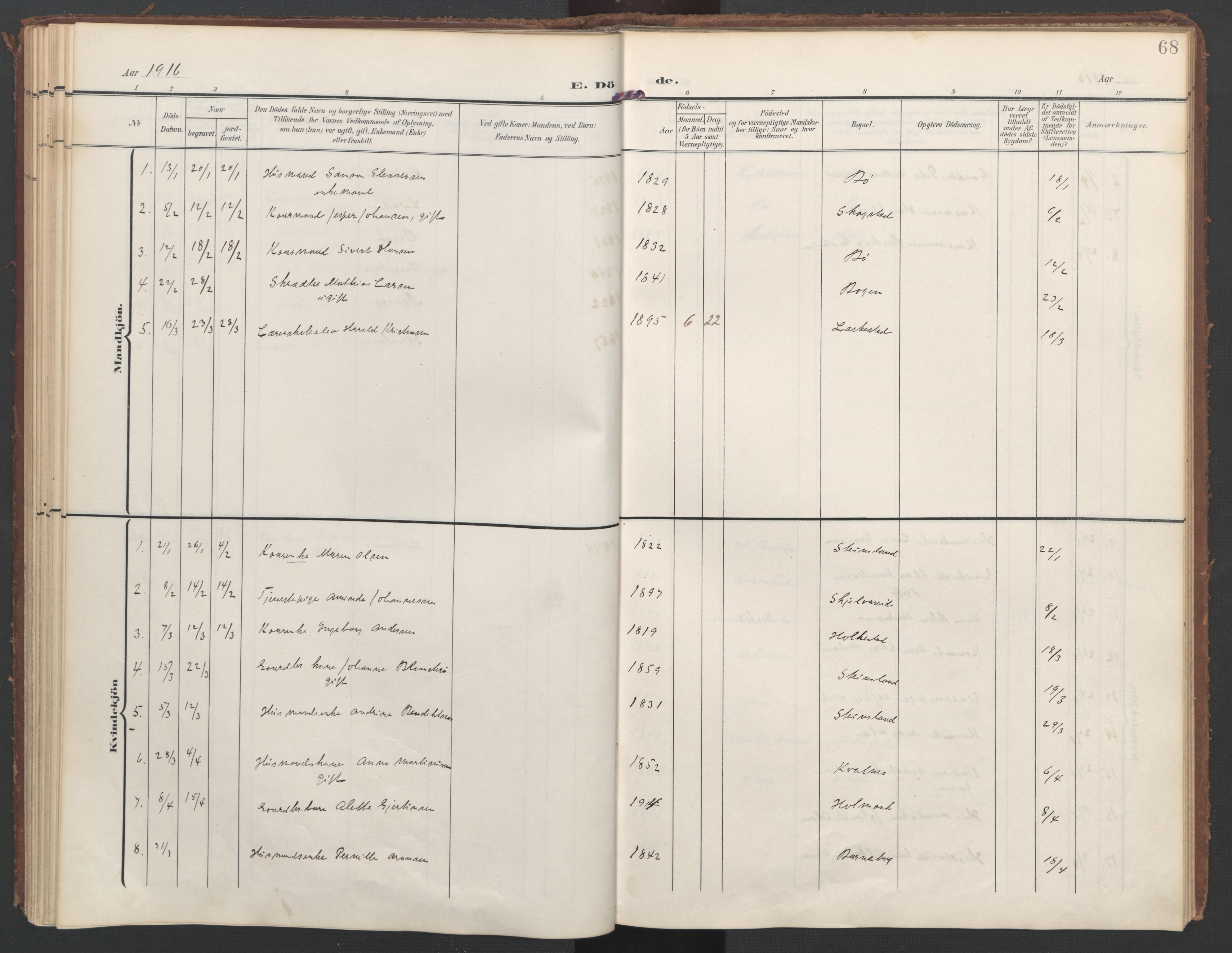 Ministerialprotokoller, klokkerbøker og fødselsregistre - Nordland, SAT/A-1459/855/L0806: Parish register (official) no. 855A14, 1906-1922, p. 68
