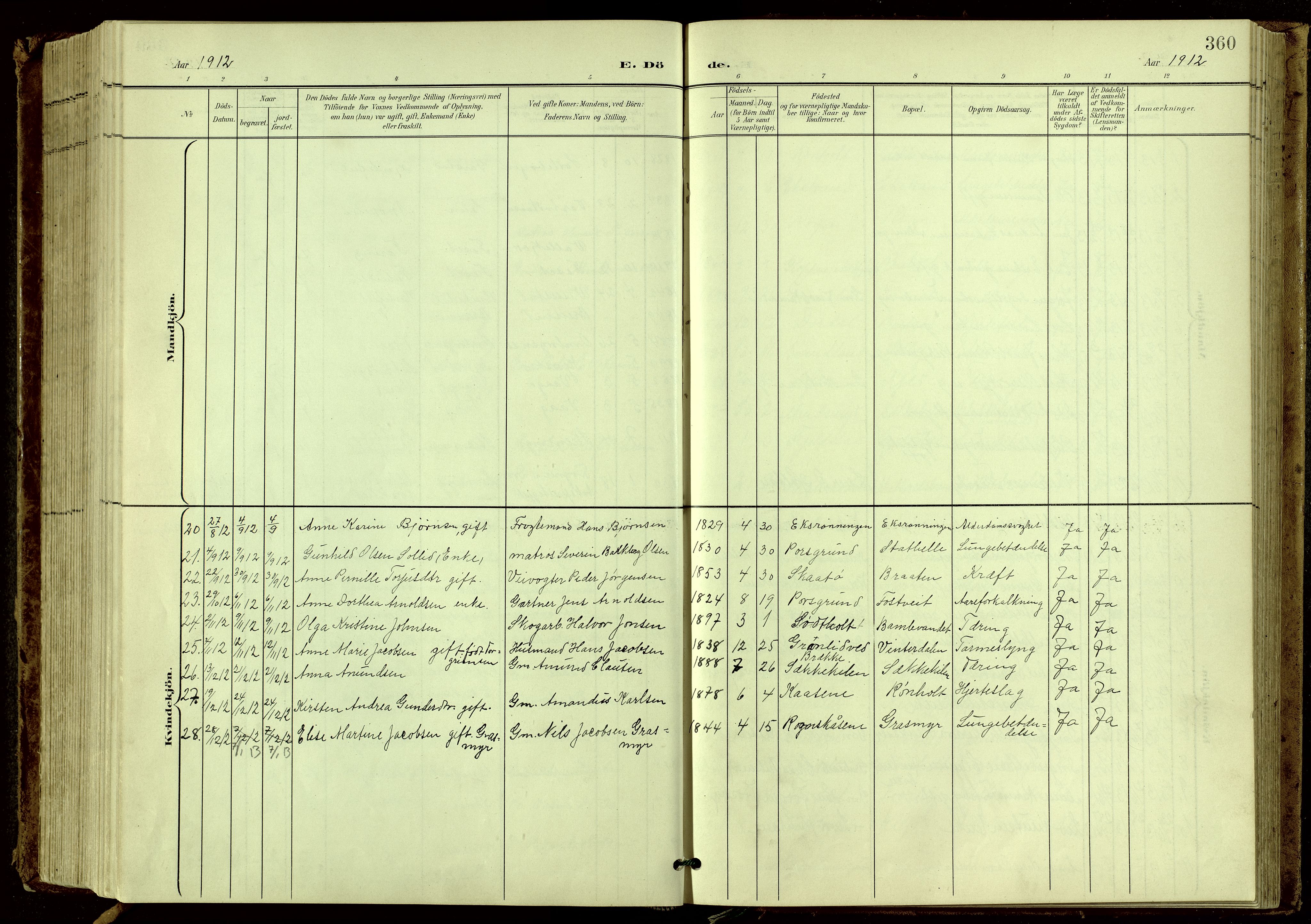 Bamble kirkebøker, SAKO/A-253/G/Ga/L0010: Parish register (copy) no. I 10, 1901-1919, p. 360