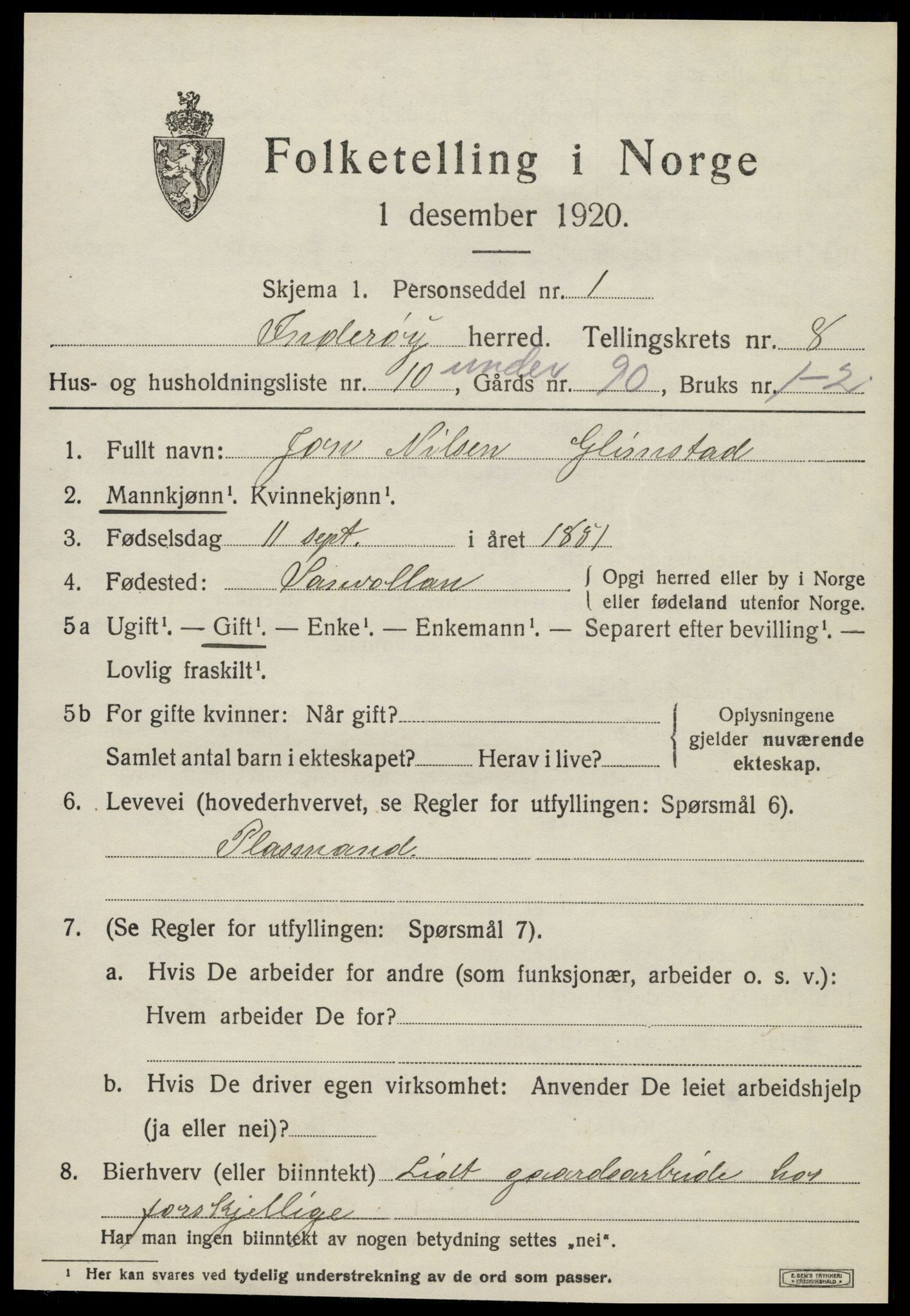 SAT, 1920 census for Inderøy, 1920, p. 5703