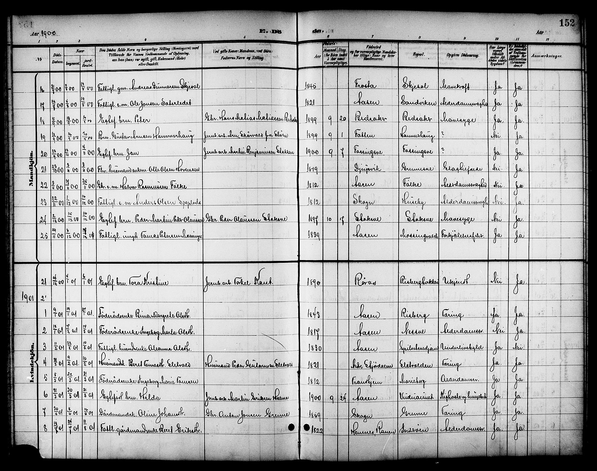 Ministerialprotokoller, klokkerbøker og fødselsregistre - Nord-Trøndelag, SAT/A-1458/714/L0135: Parish register (copy) no. 714C04, 1899-1918, p. 152