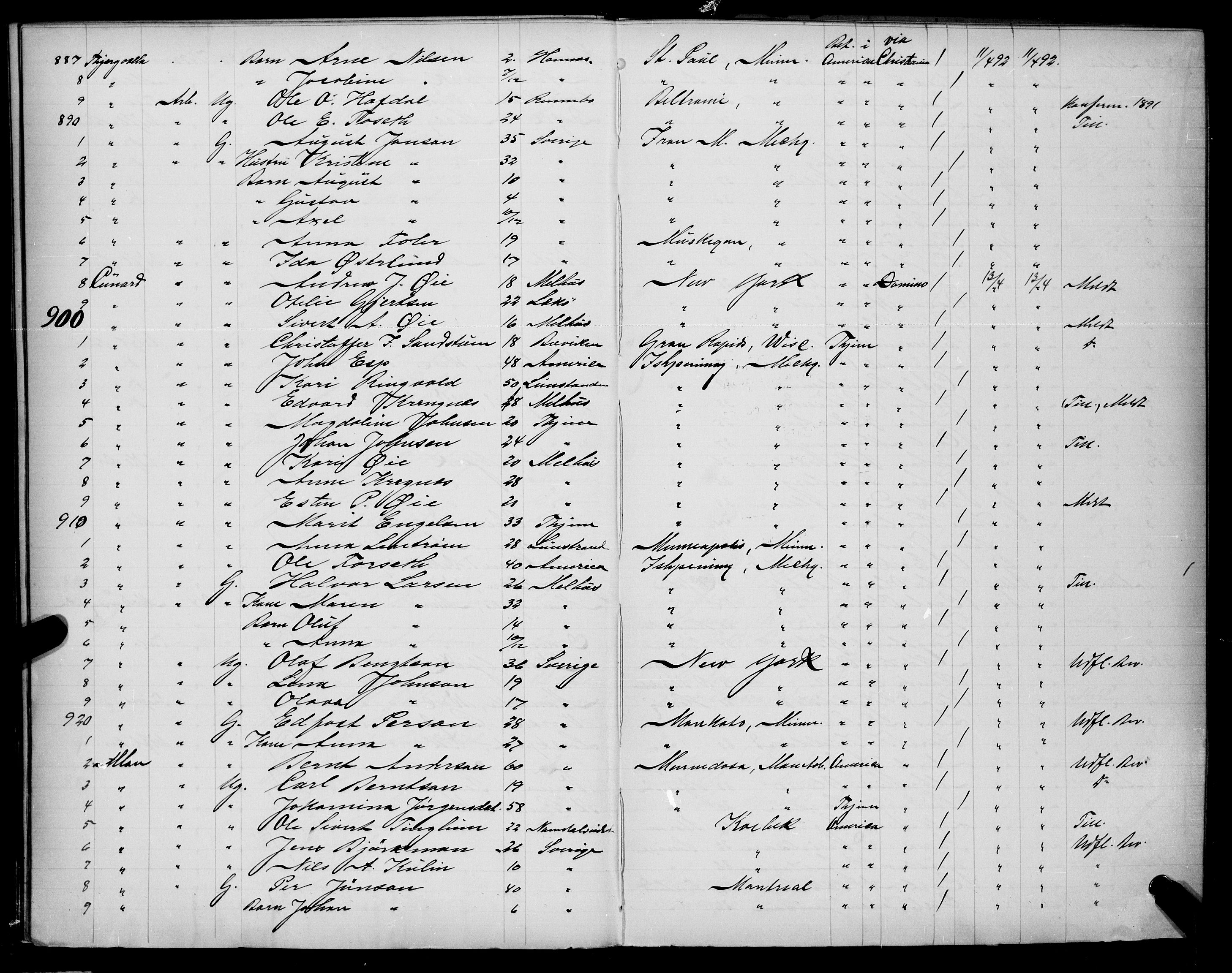Trondheim politikammer, AV/SAT-A-1887/1/32/L0009: Emigrantprotokoll IXa, 1892-1893