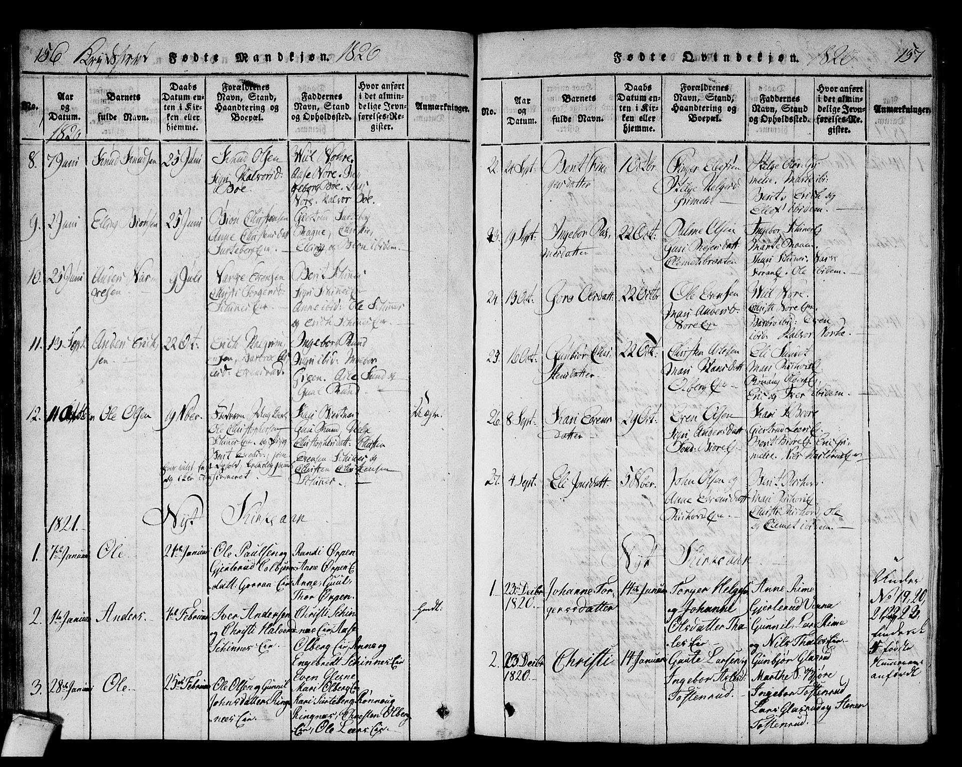 Sigdal kirkebøker, AV/SAKO-A-245/F/Fa/L0005: Parish register (official) no. I 5 /3, 1815-1829, p. 156-157